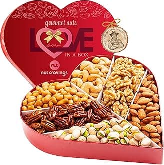 Nut CravingsGourmet Collection - Easter Treats, Mixed Nuts Heart Shaped Gift Basket, Love in A Box (6 Assortments) Romantic Arrangement Platter, Healthy Kosher USA Made