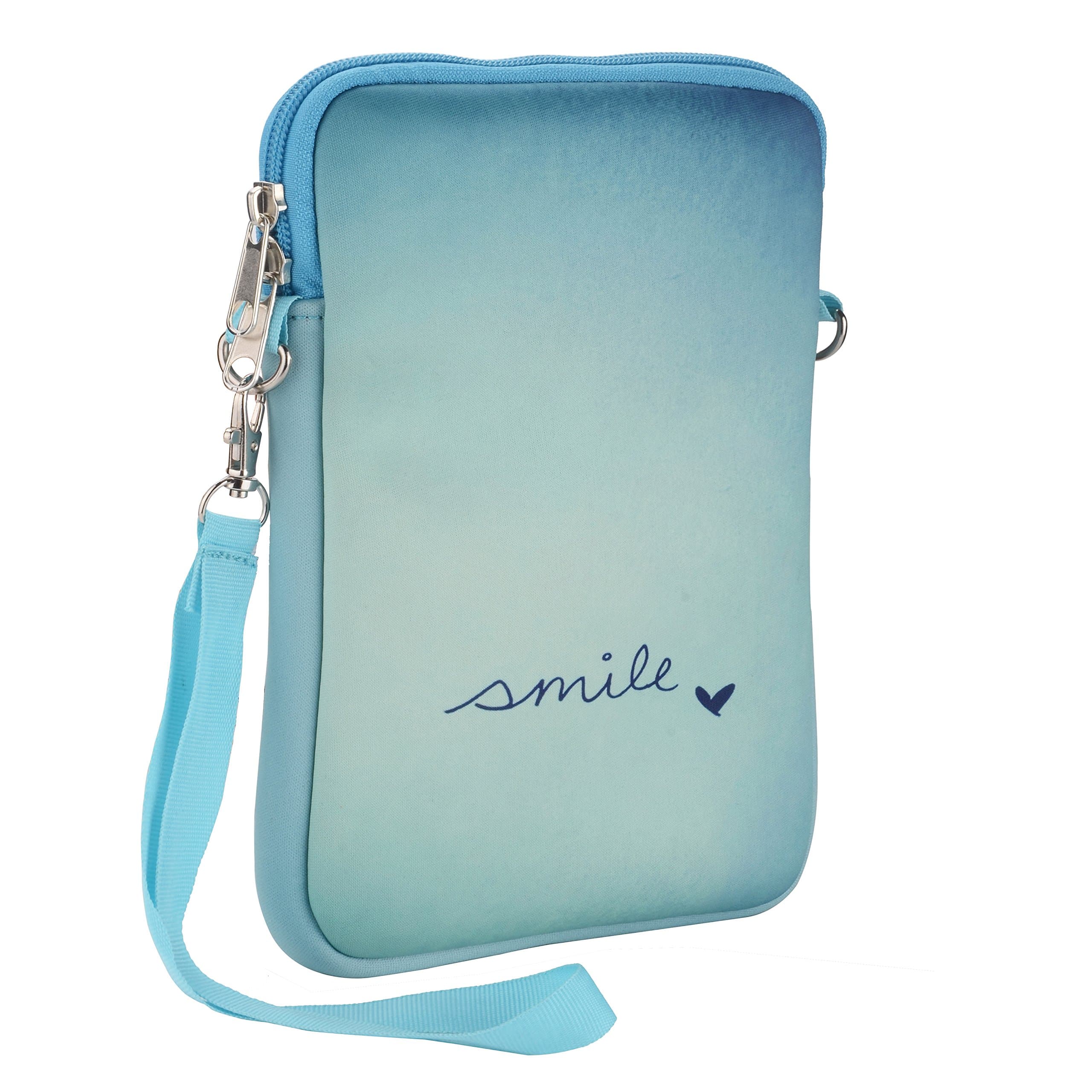 UCASEK Protective Sleeve Case Bag with Pocket for iPad Mini GALAXY Tab Kindle Models & 6-8 Inch Q88 Y88X Kids Dragon Touch Android Tablet (Blue Smile)