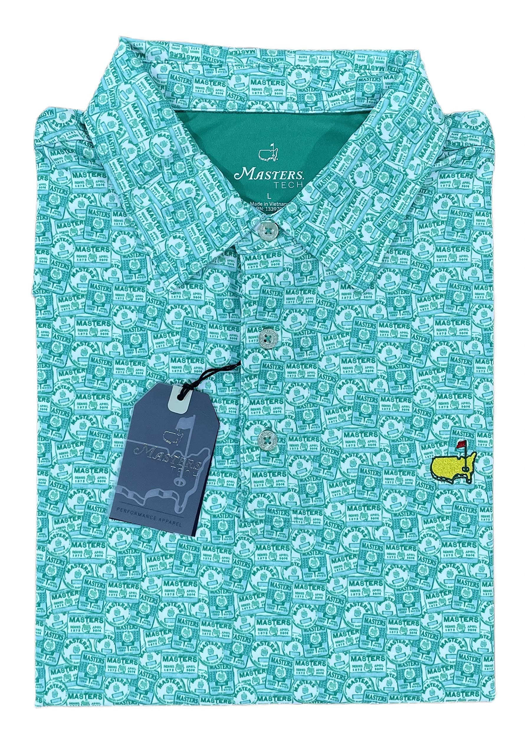 Authentic Masters Tech Men's Badge Design Performance Golf Shirt Polo - Green