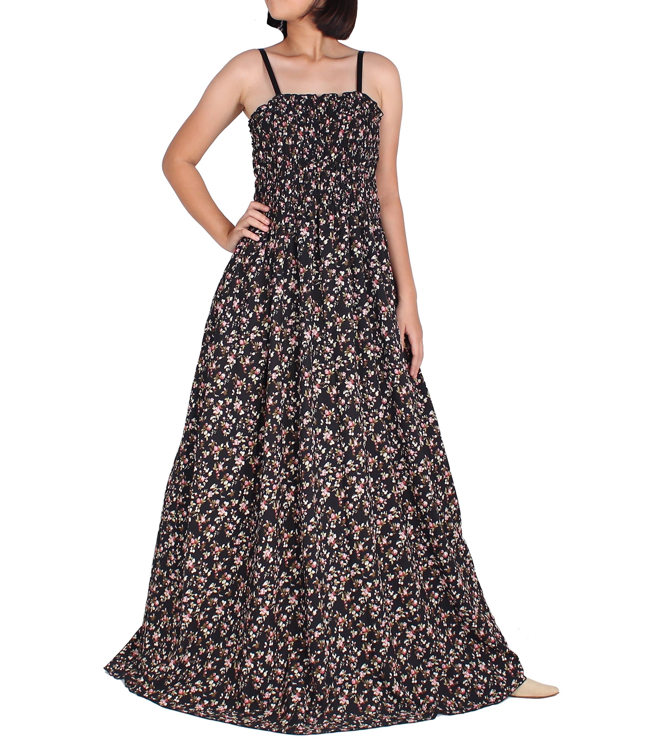 Women Maxi Long Plus Size Boho Summer Party Black Strapy Floral Dress 1X
