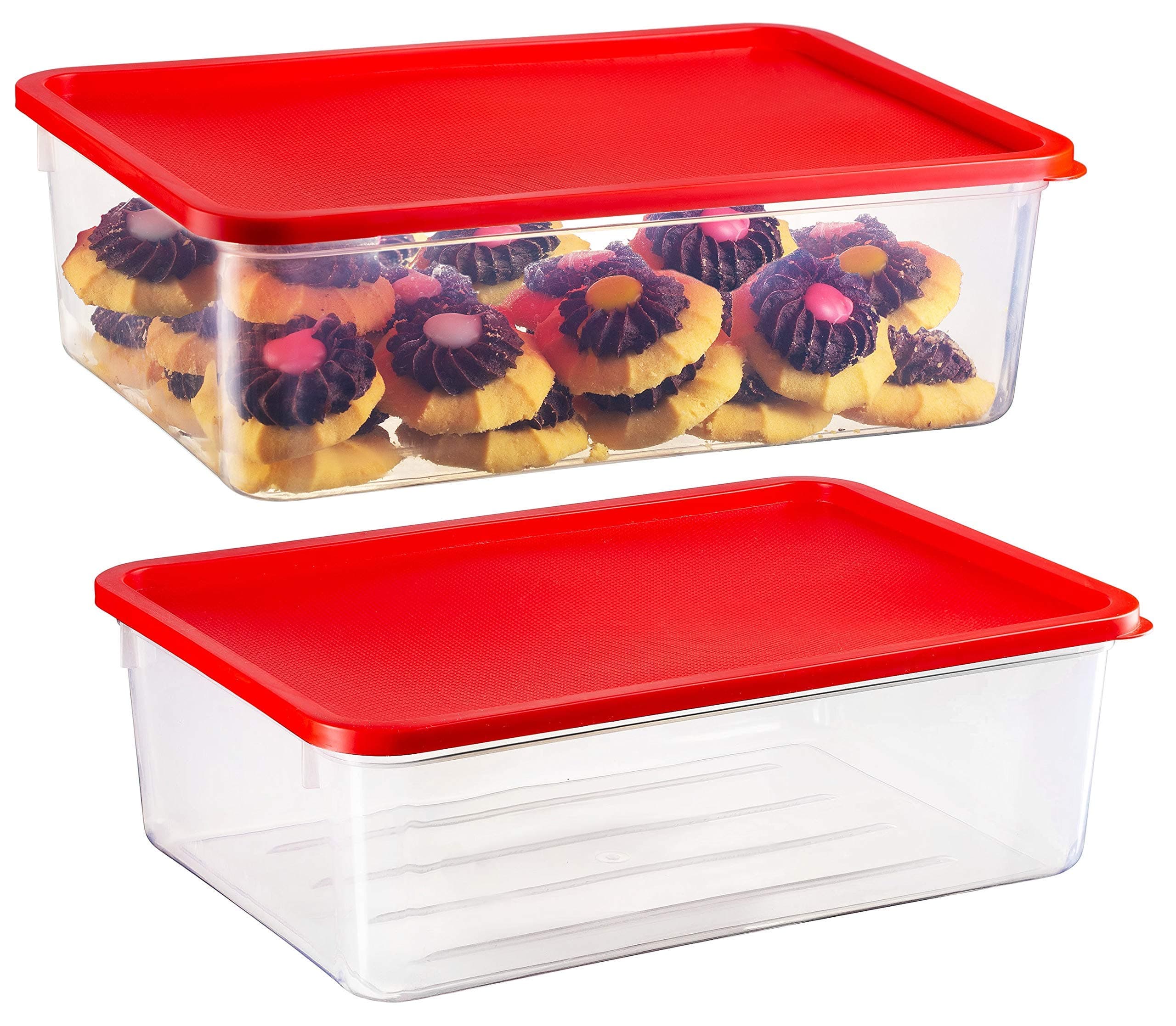 2 Pack Plastic Food Storage Containers with Lid, Refrigerator, Freezer Covered Cake Keeper, Cupcake Carrier, Christmas Cookie Holder, Lunch Box, 169 oz.