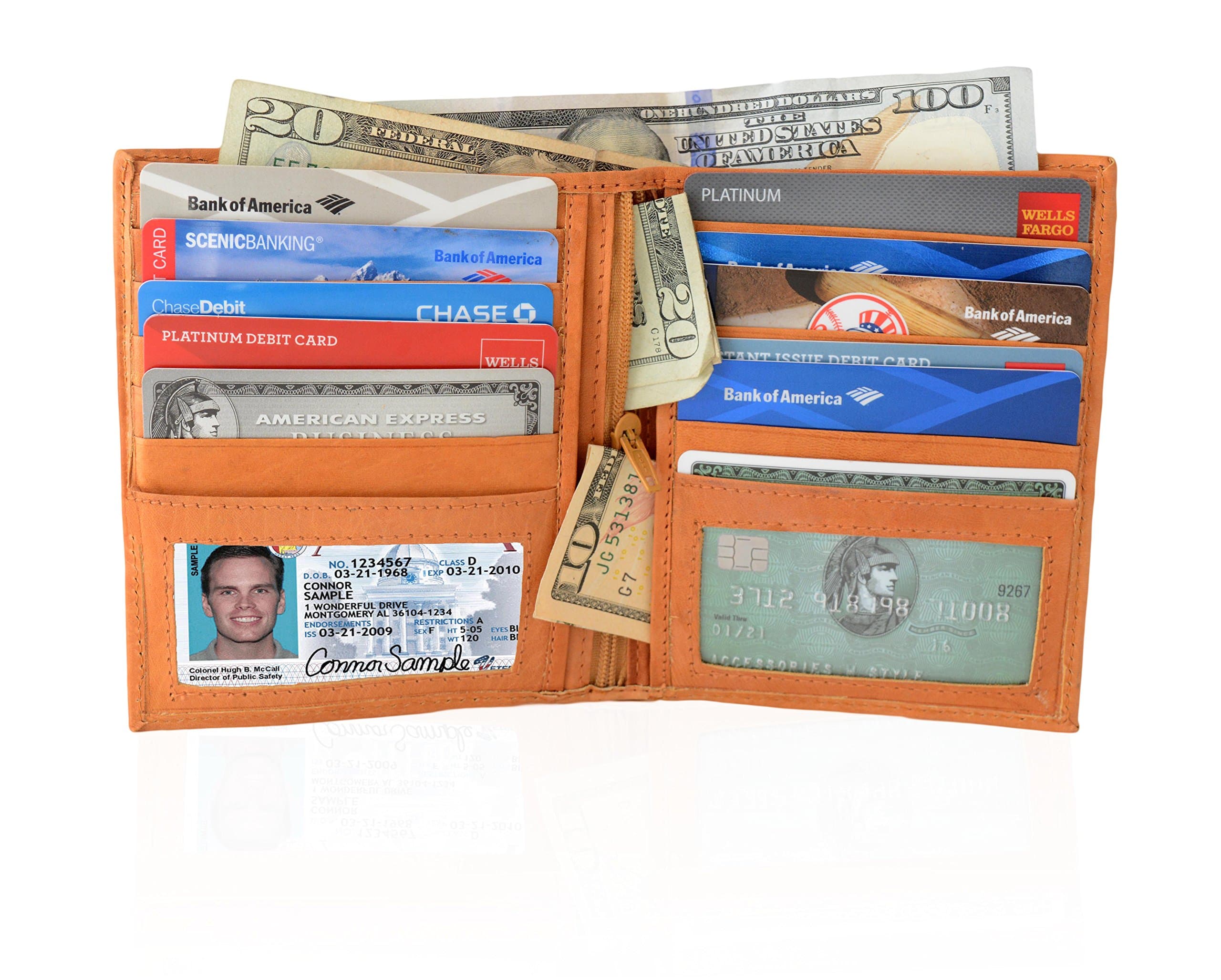 AFONiE RFID - Blocking Genuine Leather Bi-Fold Wallet For Men - Tan