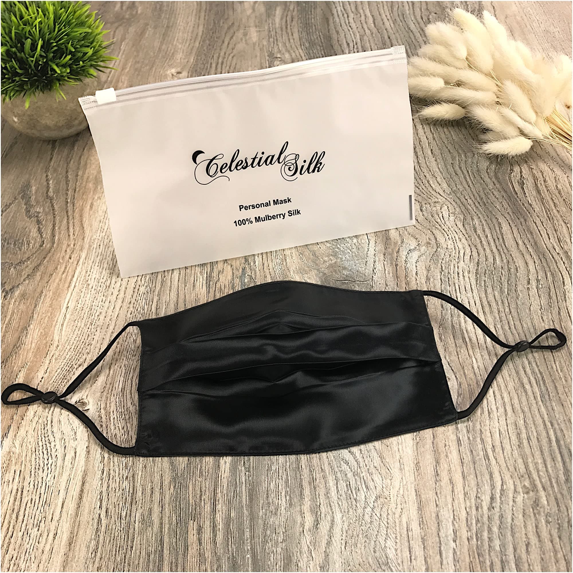 Celestial Silk 3 Layer Silk Face Mask with Filter - 22 Momme Silk Mask, Adjustable Ear Loops - Pleated with Filter