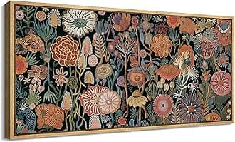 Extra Large Framed Canvas Print Wall Art Floral Botanical Pattern Illustrations Modern Art Calm Warm for Living Room, Bedroom, Office - 60"x30"