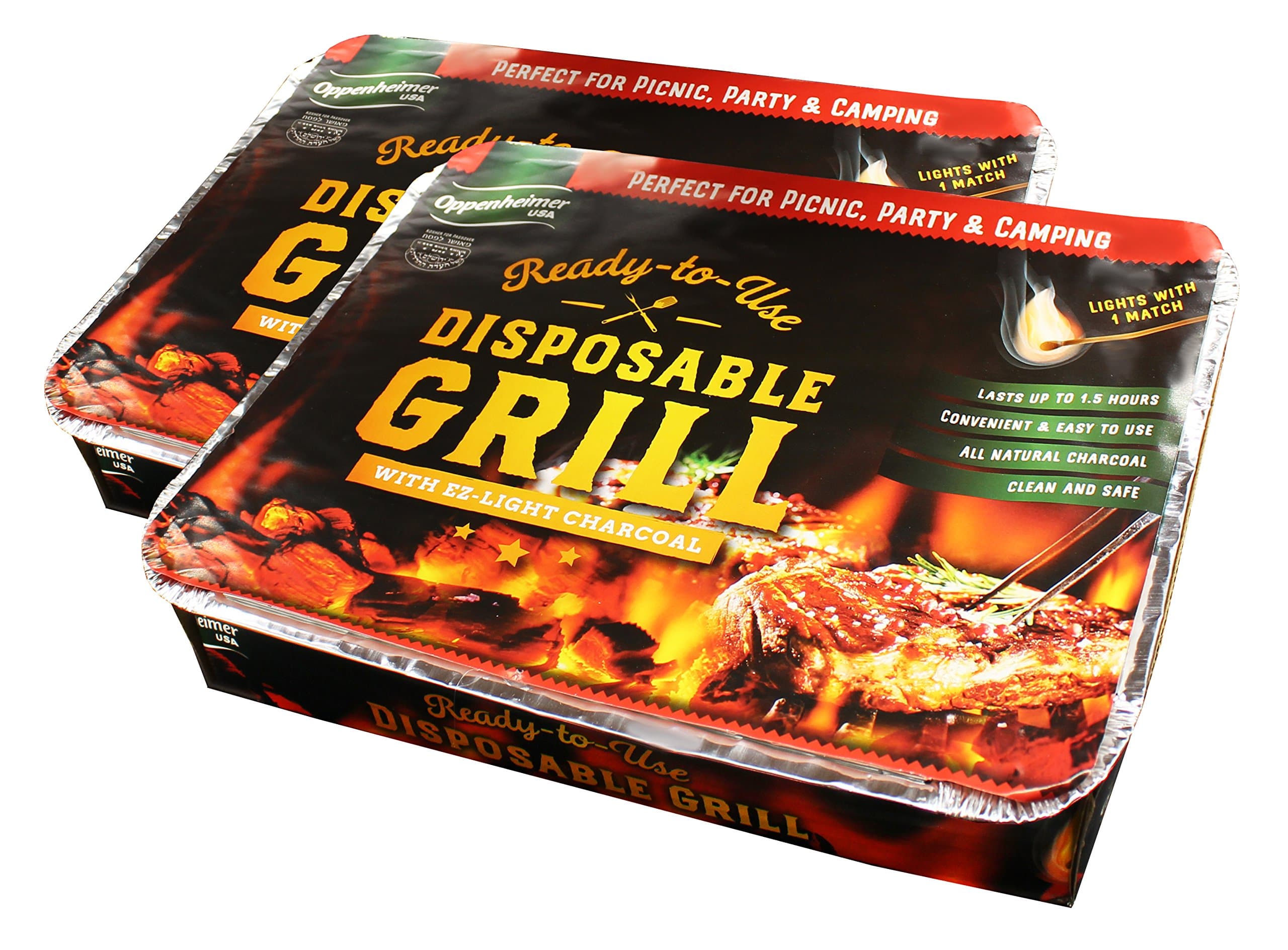 2-Pack Disposable Charcoal Grill On-the-Go Ready to Use EZ To Light Kosher By