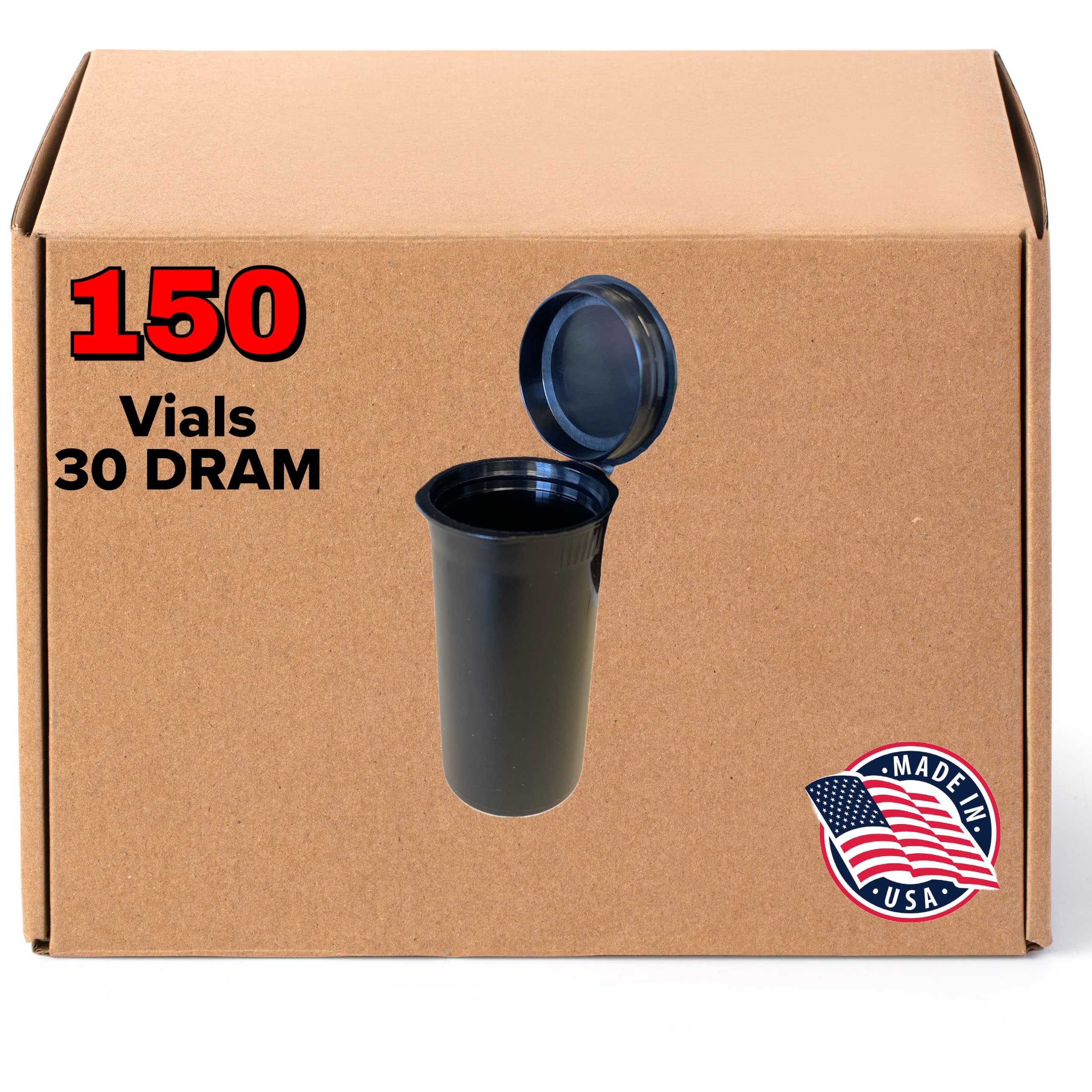 150 Black Vials - 30 DRAM Pop Top Bottle - Airtight Containers - BPA Free Medical Grade Plastic Prescription Bottles for Storage - Wholesale Bulk Pack