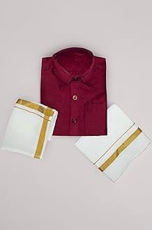 Boys Traditional Adjustable Lungi Dhoti Shirt Mundu Set (CMonly-$)