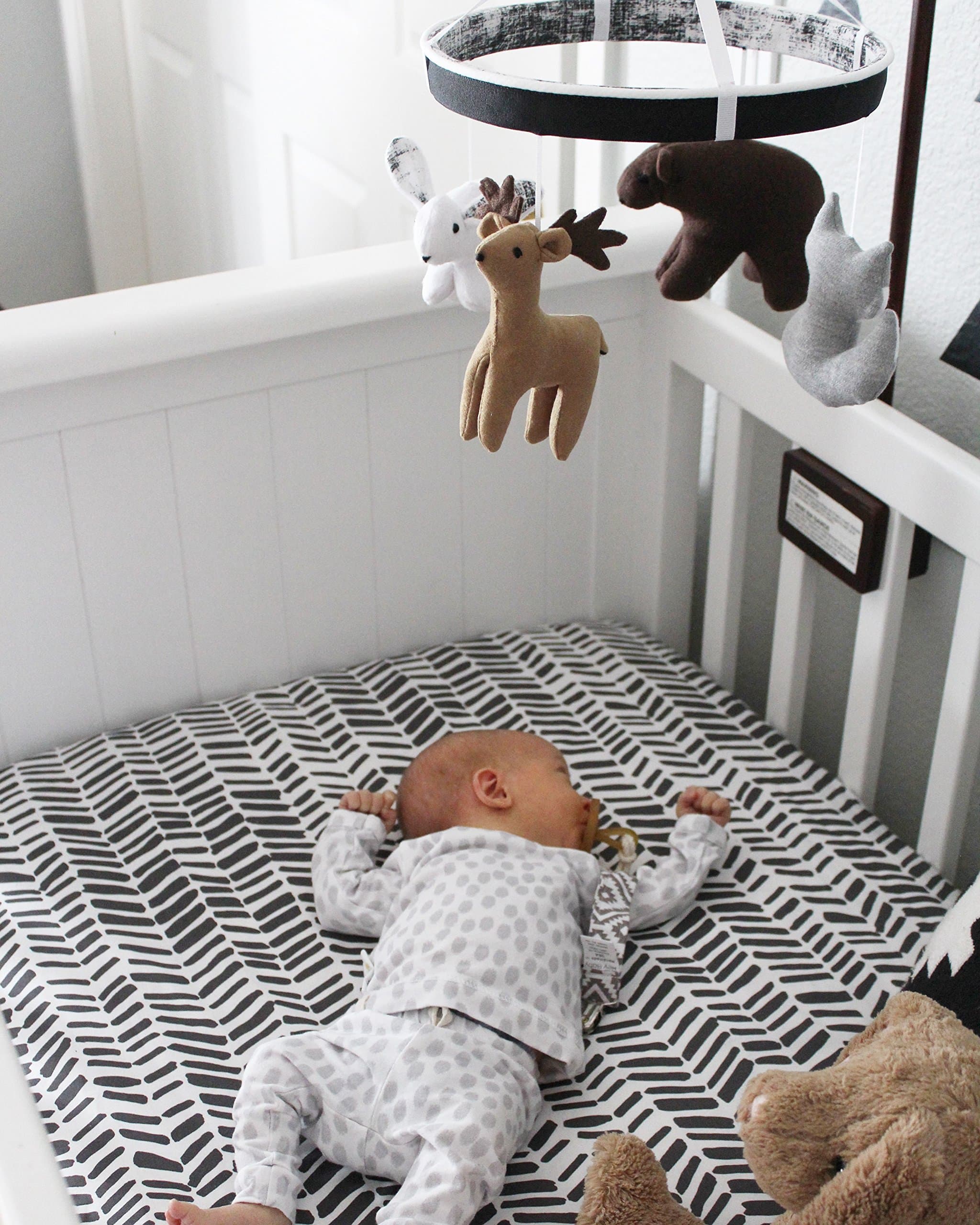 Black Brush Stroke Monochrome Fitted Crib Sheet