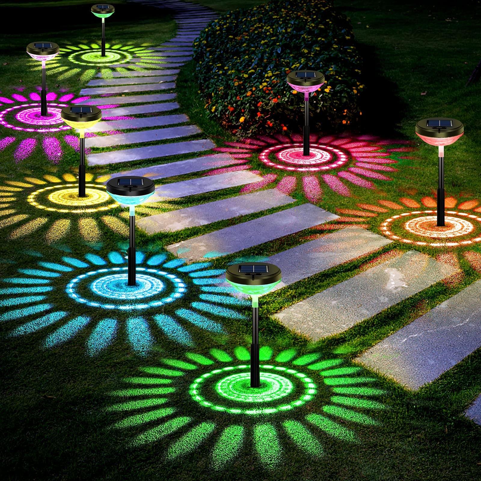 Nupostai 8 Pack Solar Pathway Lights, Multicolor & Warm White LED, IP67 Waterproof, Outdoor Garden Yard Lawn Landscape Decorative