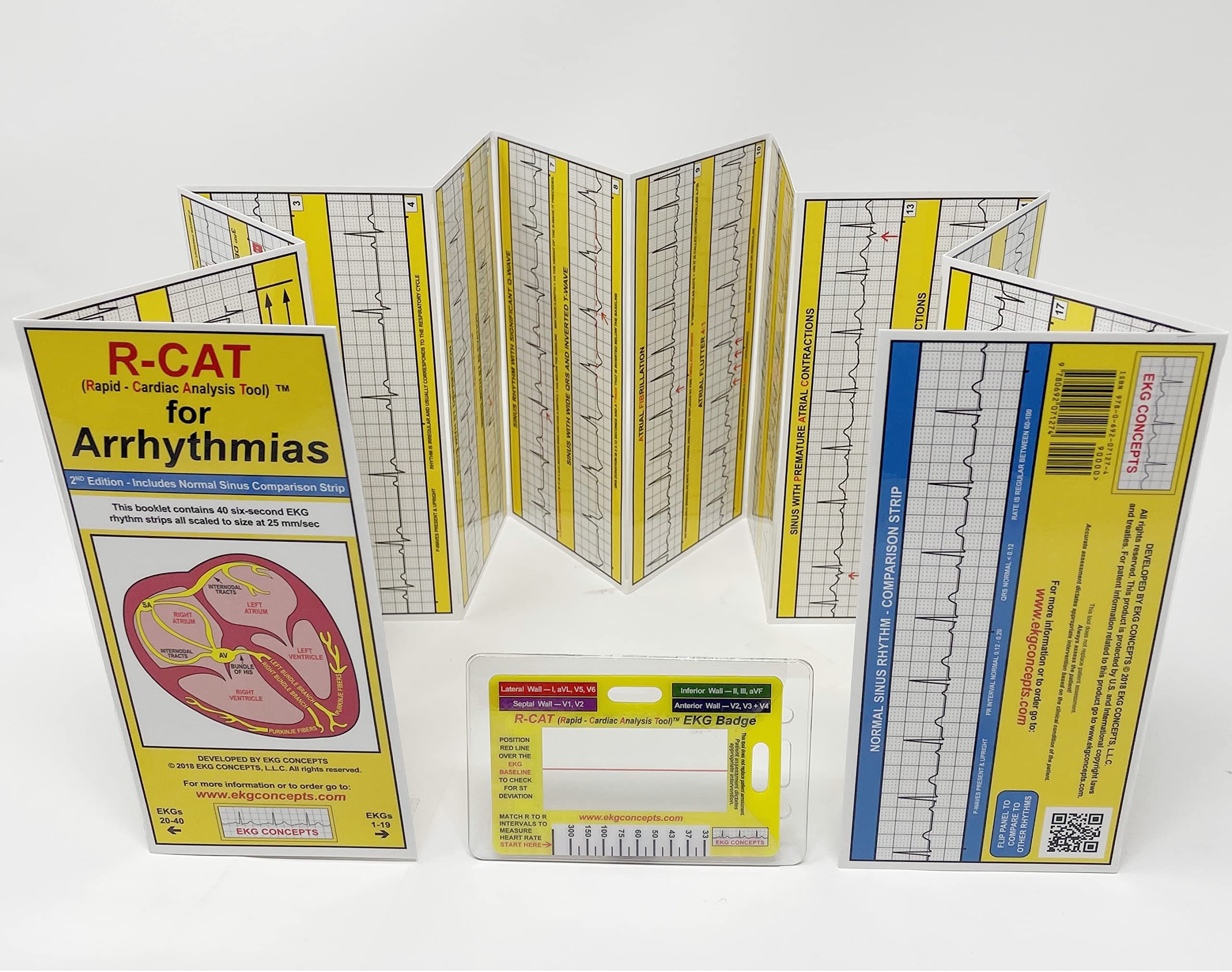 R-CAT for Arrhythmias EKG Pocket Reference Guide Plus EKG Badge – Great Study Card for ECG Interpretation - ACLS and PALS Training – Cardiac Rhythm Interpretation Made Easy