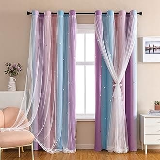 XiDi Dream Star Blackout Curtains for Kids Rooms Girl Princess Curtain for Daughter Bedroom Window (Pink Purple, W52 X L63)