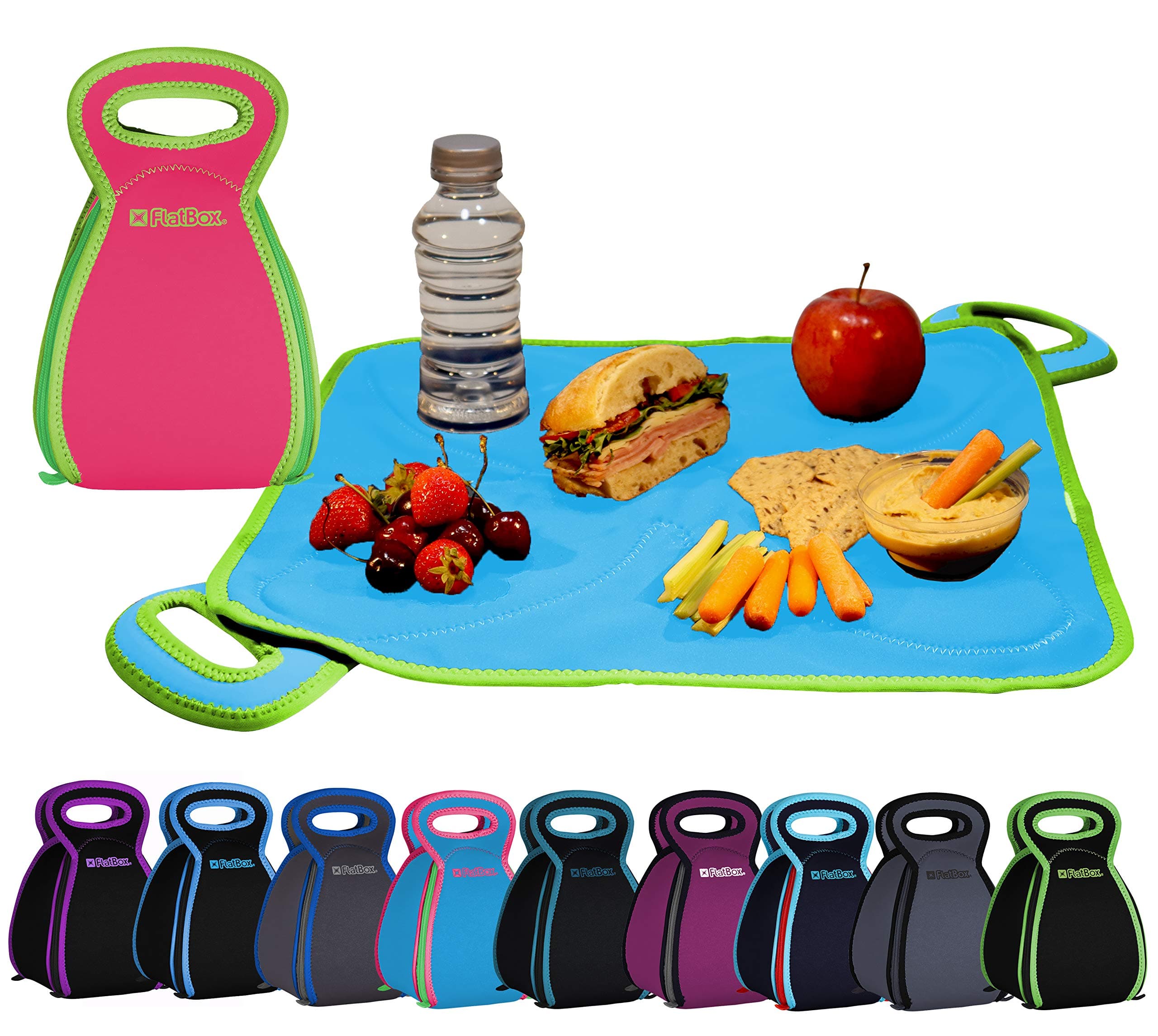 FlatBox - Original – Patented, Machine Washable Lunch Bag Unzips Flat into a Placemat | Pack Your Food in an Insulated, Neoprene Lunch Bag that Converts into a Clean Eating Surface, Anytime, Anywhere
