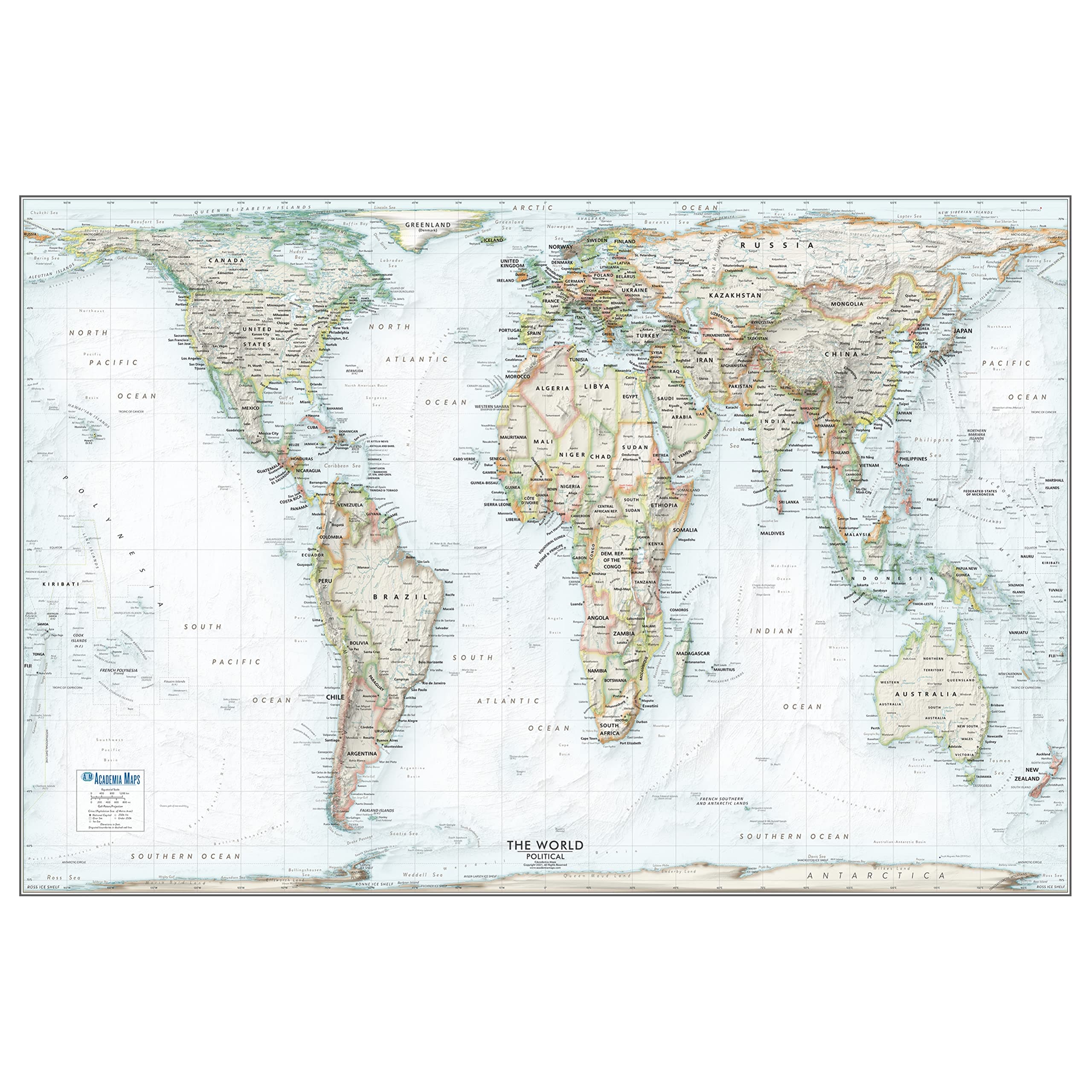 Gall-Orthographic Projection Map | An Accurate World Wall Map | 36x24 Large Detailed World Map | Non-Laminated
