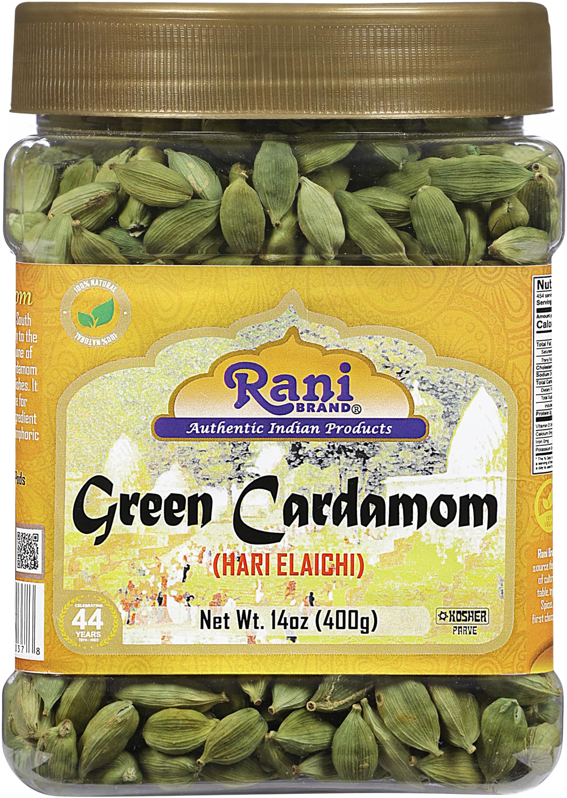 Rani Green Cardamom Pods Spice (Hari Elachi) 14oz (400g) PET Jar ~ All Natura...