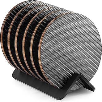 Modern Coasters for Drinks with Holder | 6 Premium Carbon Coasters in Classy Geometric Design | Protect Furniture | Unique Gift in Luxury Gift Box (Dark Gray)