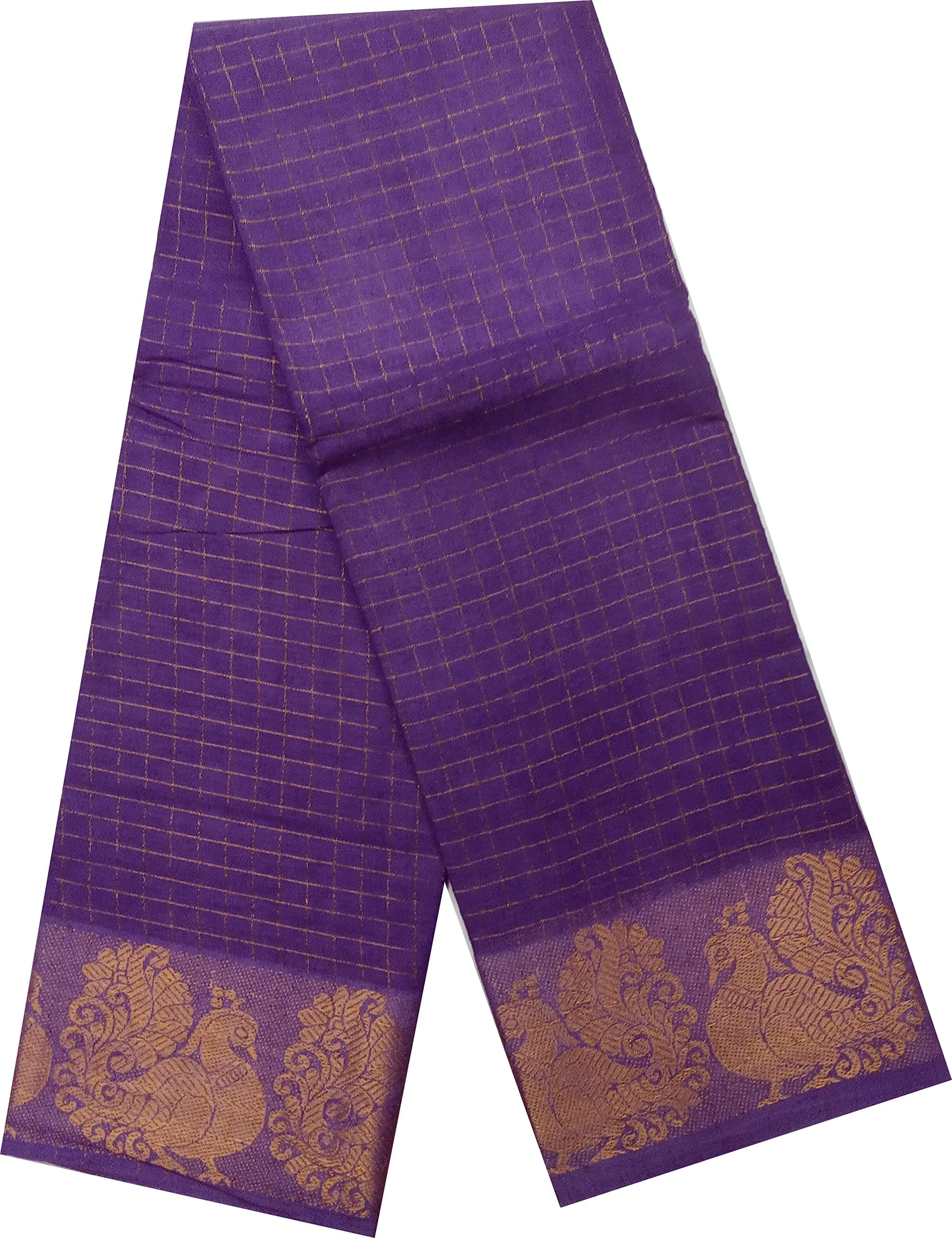 Madurai Sungudi Cotton- Zari Checked Self Medium Size Border Without Blouse Saree For Women