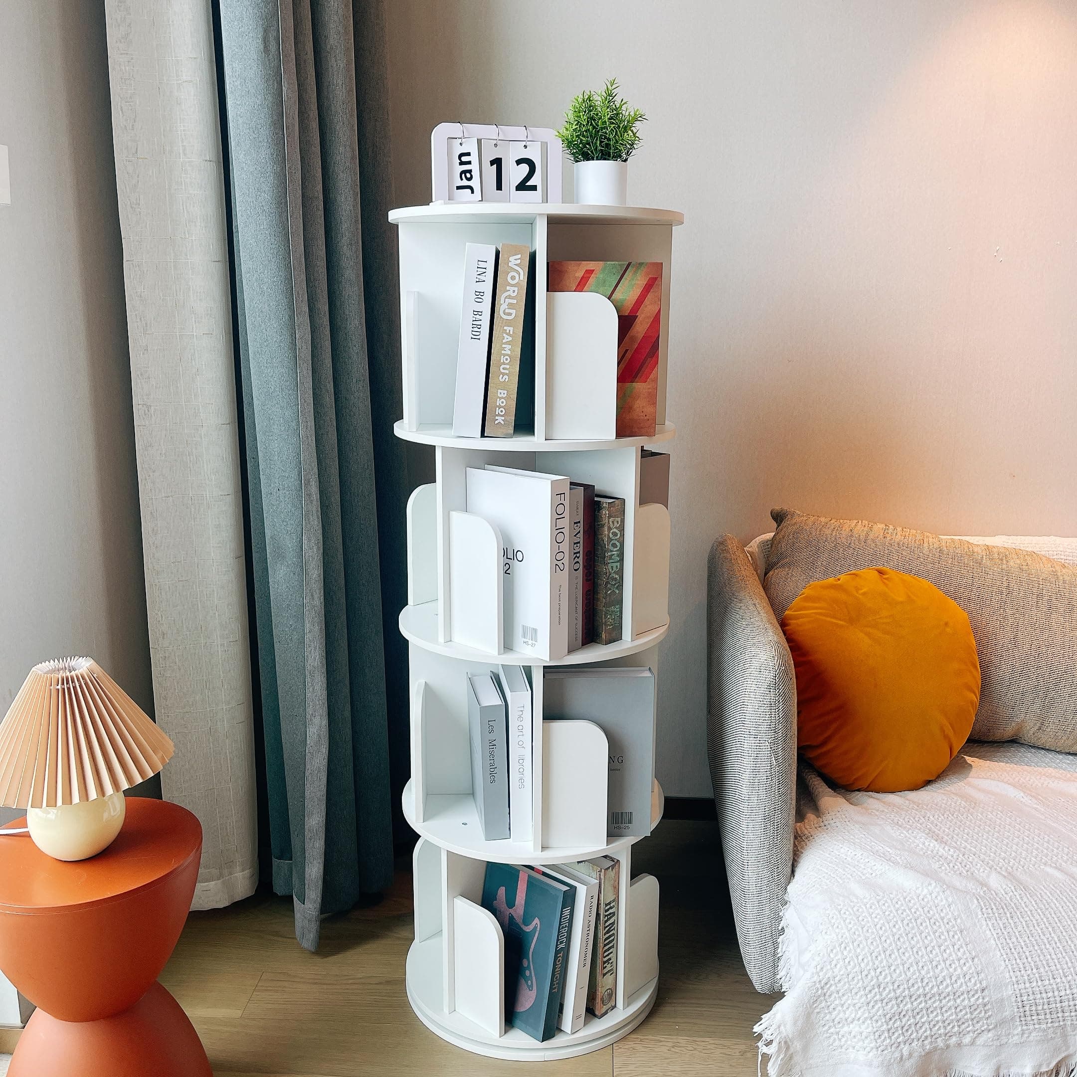 Heehee Rotating Bookshelf 360 Display Floor Standing Bookcase Storage Rack for Kids&Adults Multi-Functional Bookshelf Organizer (White (4-Tier))