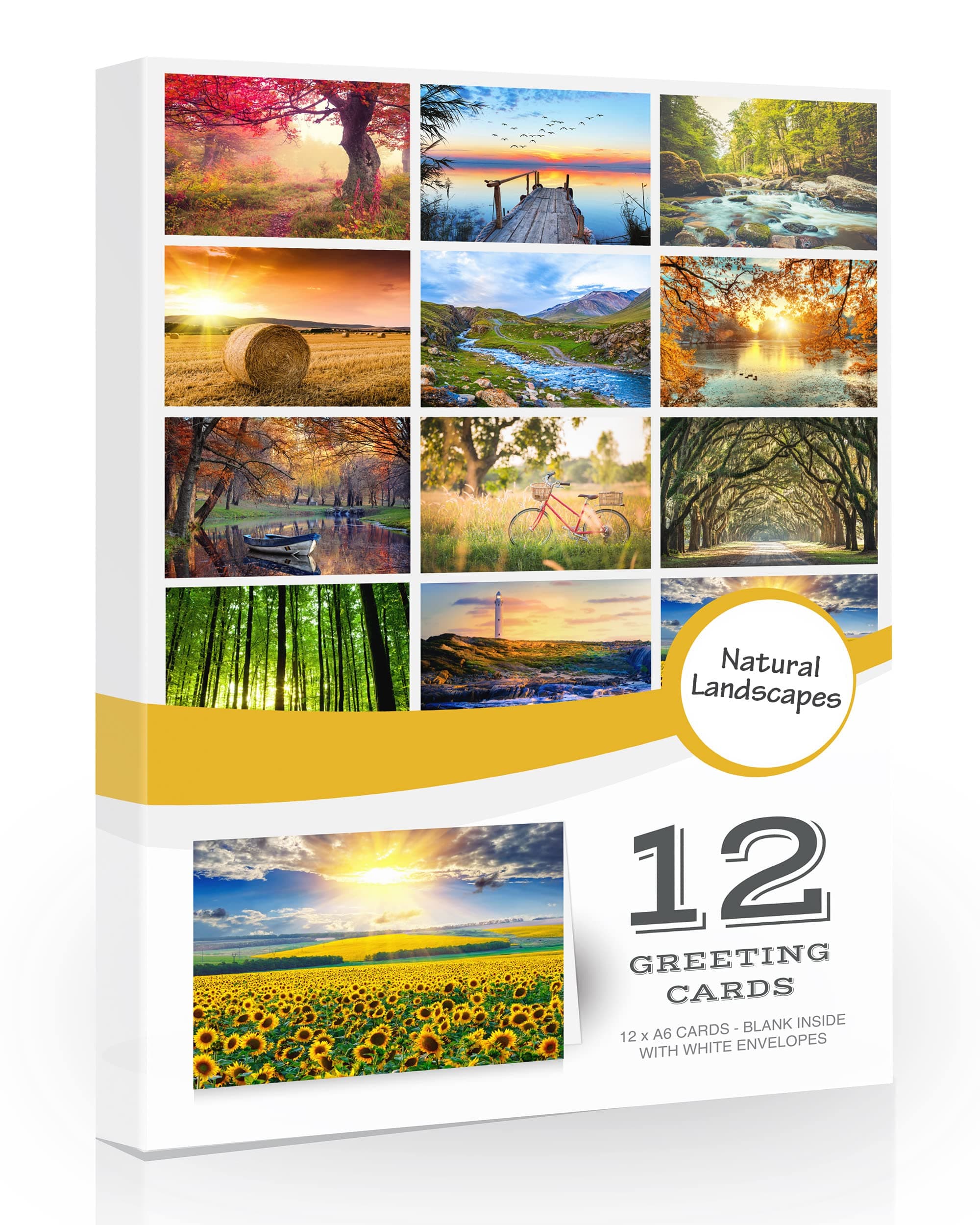 12 x Landscape Folding Greeting Cards with Envelopes. Blank inside for all occasions