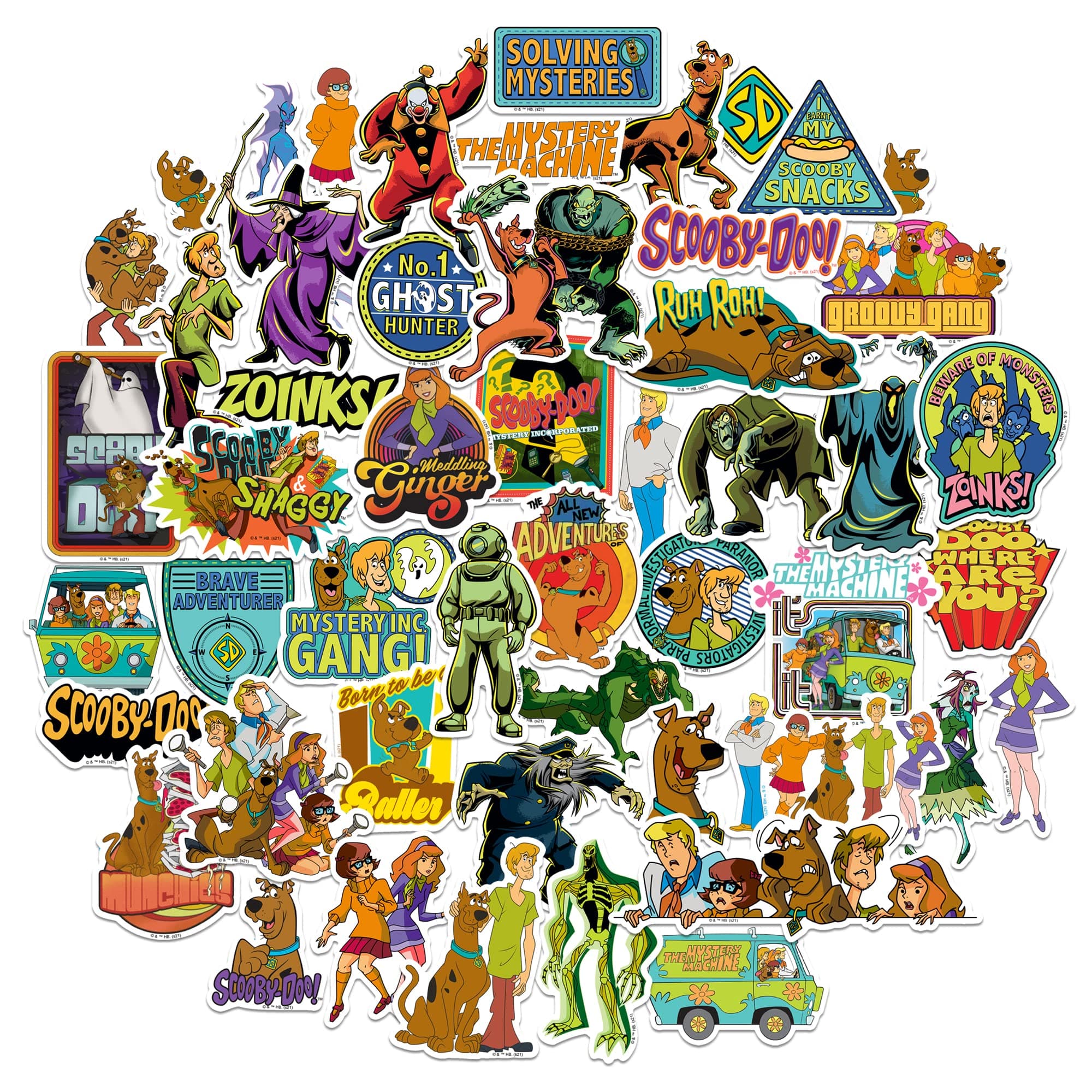 Scooby-Doo Sticker Pack – 50-Count Die-Cut Large Deluxe Vinyl Stickers Variety Pack for Laptop, Water Bottle, Scrapbooking, Tablet, Indoor & Outdoor