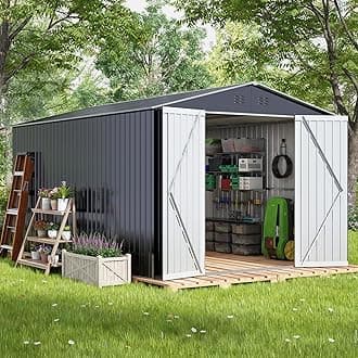 8 x 12 FT Outdoor Storage Shed, Large Metal Tool Sheds with Updated Frame Structure and Lockable Doors, Garden Shed for Backyard Garden Patio Lawn, Grey