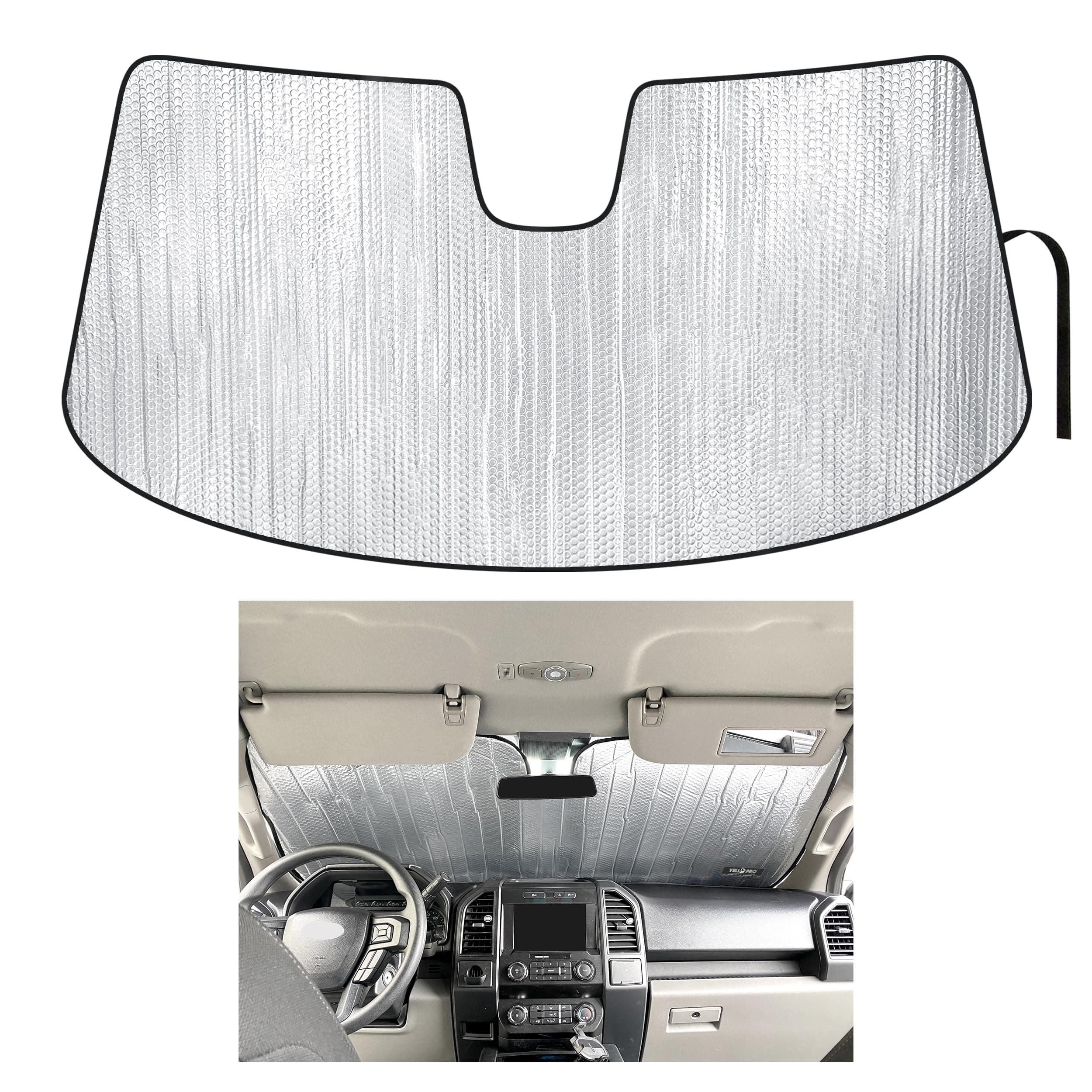 YelloPro Custom Fit Front Windshield Sunshade for Ford F-150 F150-2015 2016 2017 2018 2019 2020 - Lariat, King Ranch, Platinum, XL XLT Limited Raptor Shelby Baja Accessories [Made in USA]