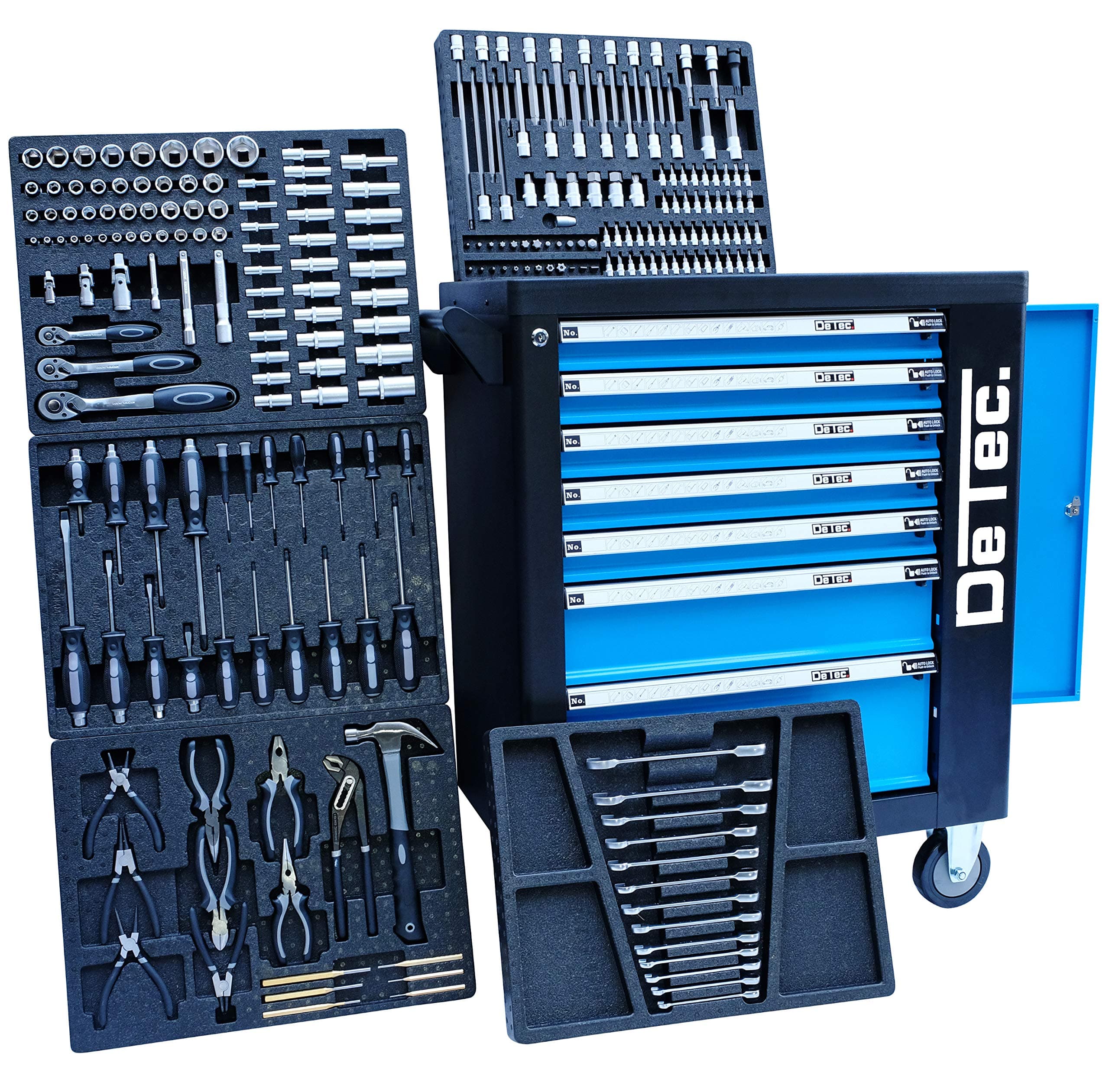 Blue Premium Edition 6 Filled with Tools Tool Cart Trolley with 7 Drawers