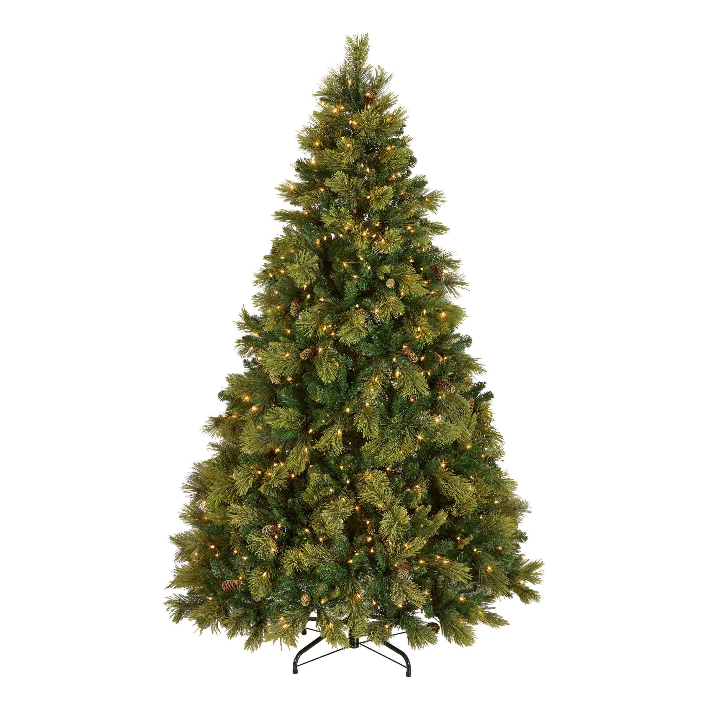 7.5 ft Pre-Lit Carolina Pine Artificial Christmas Tree, 750 Clear Lights, 1,399 Tips, Includes Stand, Green