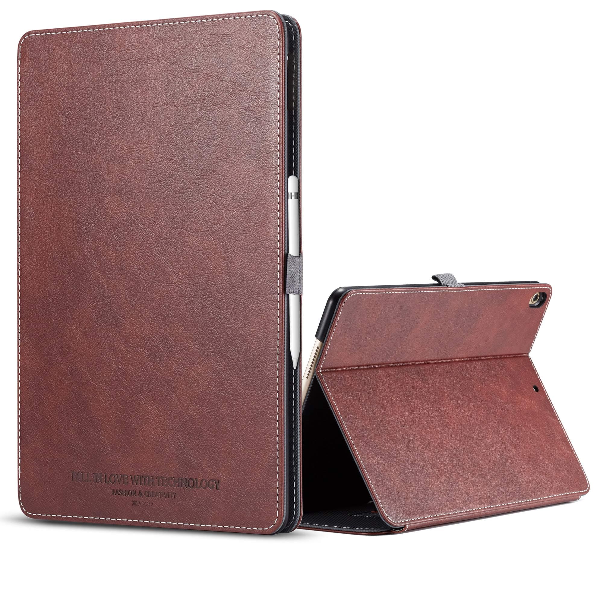 iPad Pro 12.9 Inch Case 2018 with Apple Pencil Holder,Premium Leather Slim Lightweight Shockproof Magnetic Notebook Case [Auto Sleep/Wake Multi Angle Stand/Support 2nd Gen ipad Pencil Charging]-Brown