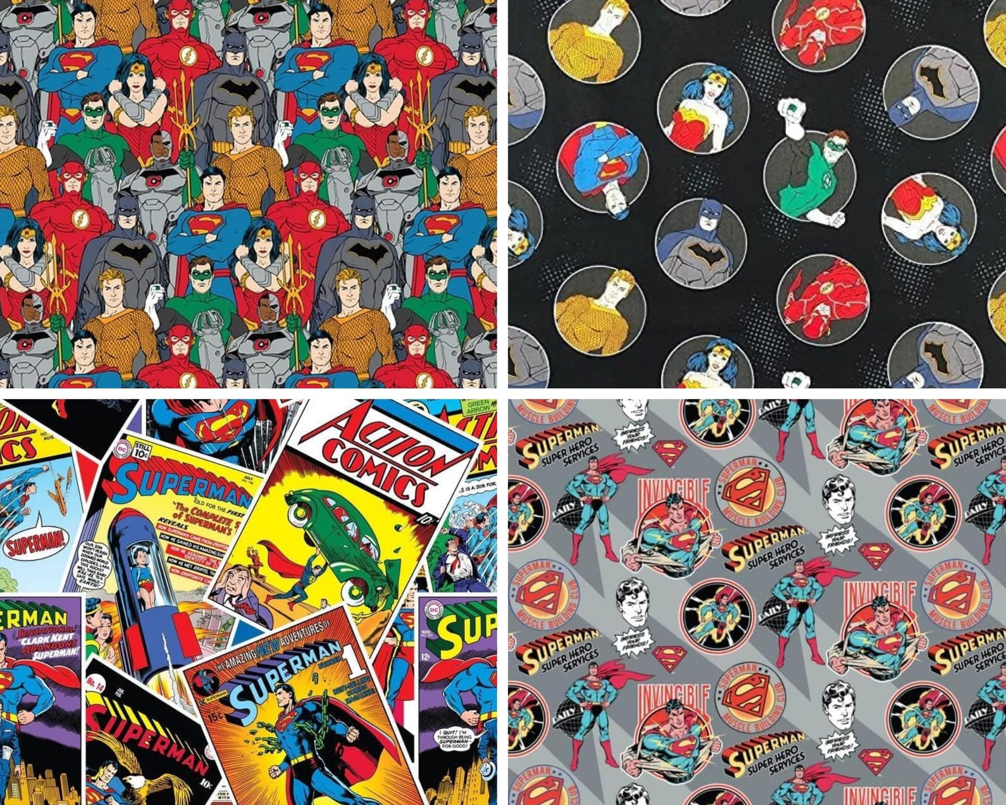 Camelot Fabrics Superman DC Comics Fat Quarters Bundle Justice League Batman Superman Green Lantern Flash Aquaman Wonder Woman Cyborg 100% Cotton Craft Material Pack of 5 (45cmx55cm)