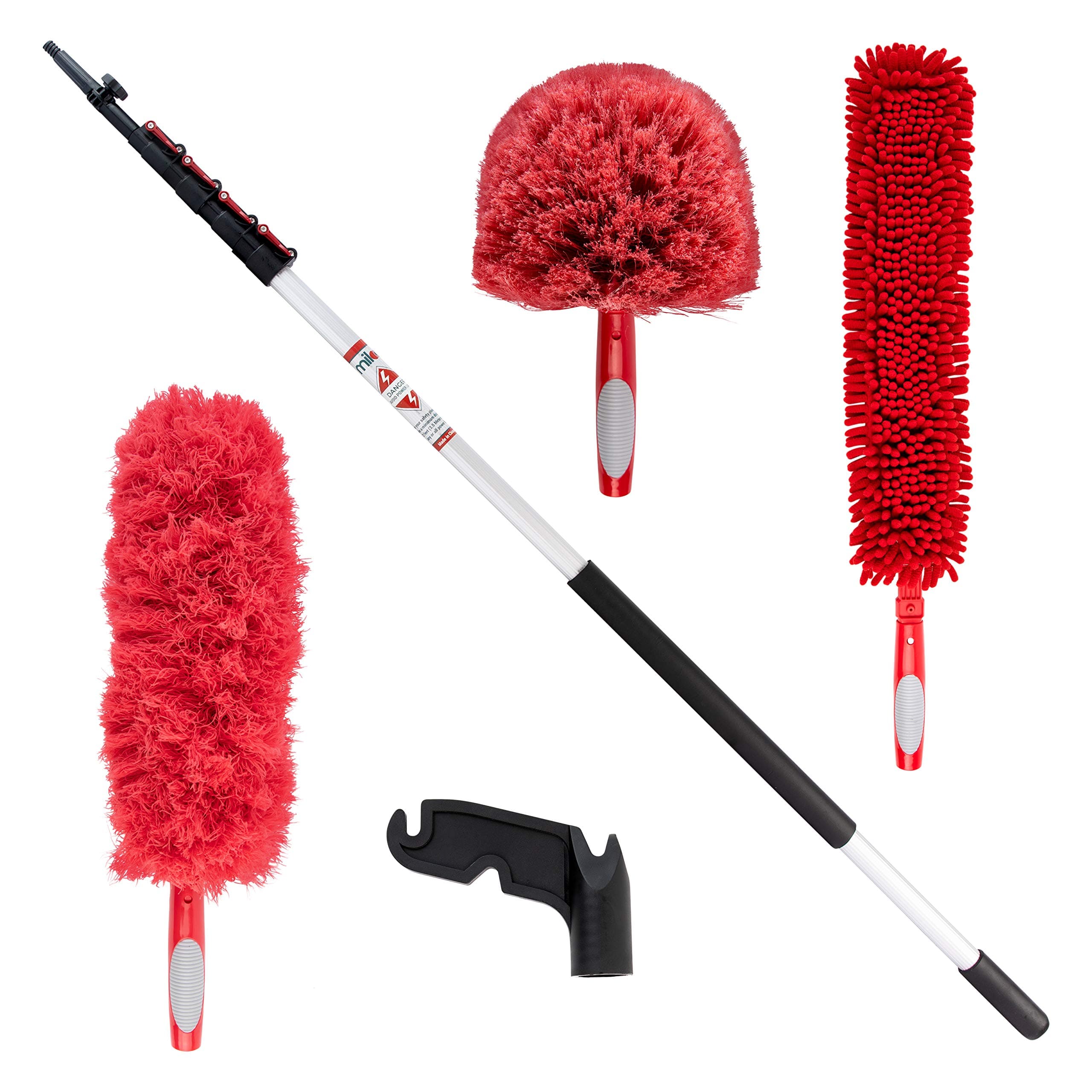 30 Foot High Reach Extension Pole Duster Kit - Telescopic Pole with 3 Dusting Kit Attachments - Cobweb, Microfiber and Ceiling Fan & 1 Hanging and Installing Hook (6-24 Foot Pole)