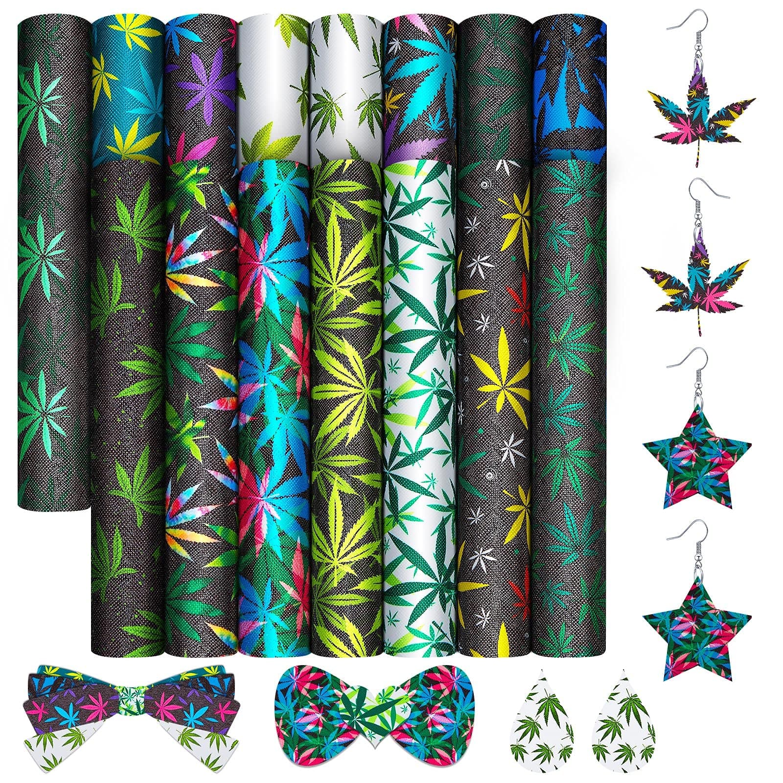 15 Pieces Leaf Patterns Leather Sheets Leaf Print Faux Leather Fabric Assorted Patterns PU Sheets Printed Synthetic for Earrings, Bows, DIY Crafts, 7.89 x 5.9 Inch/ 20 x 15 cm