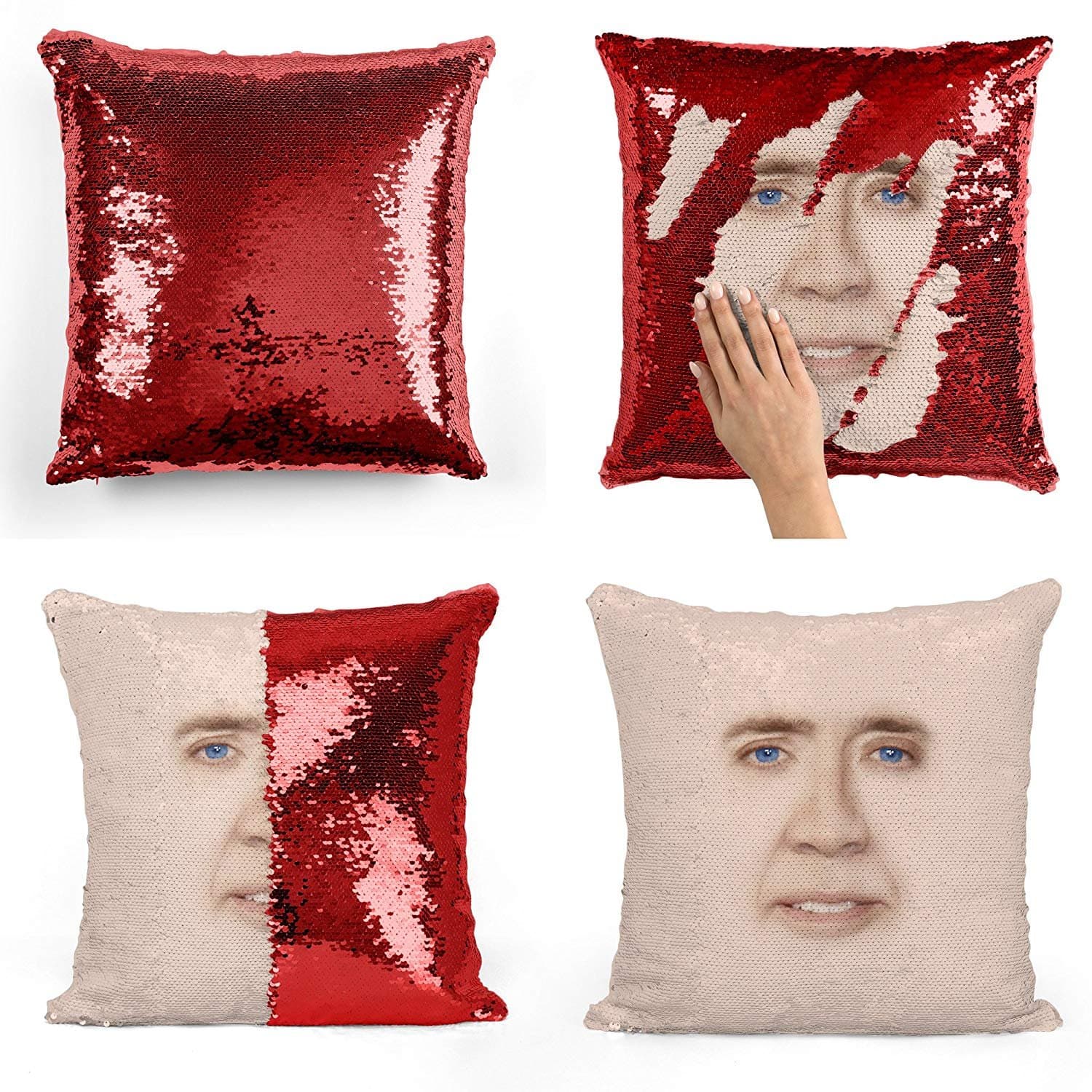 Nicolas Cage face Sequin Pillow, Sequin Pillowcase, Two Color Pillow, Fift for her, Gift for him, Magic Pillow, Mermaid Pillow, Scales Pillow Cover