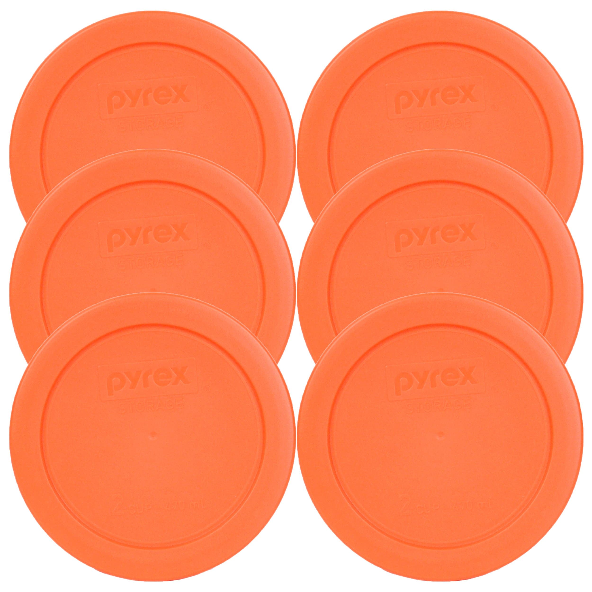 Pyrex 7200-PC 2 Cup Orange Food Storage Replacement Lid (6 Pack) - Made in USA
