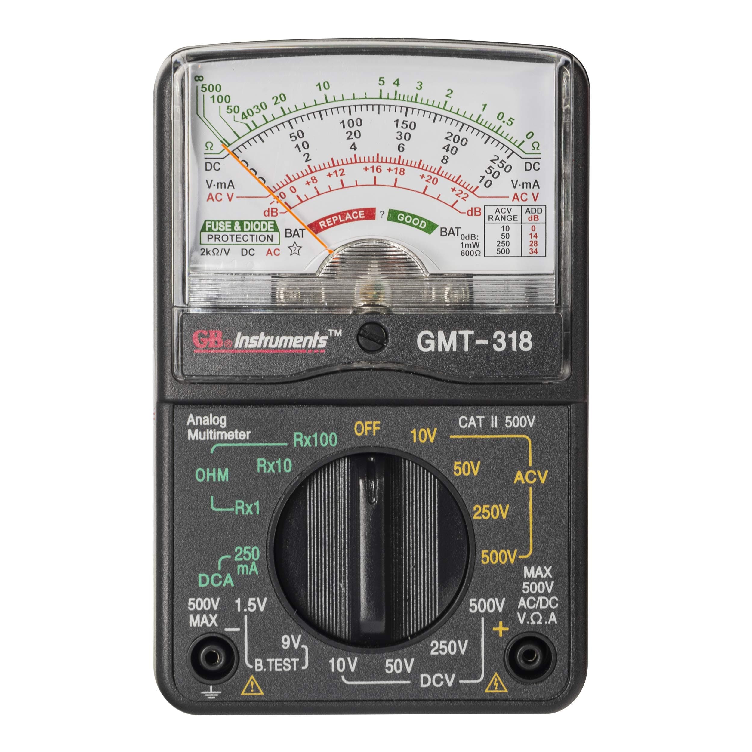 Gardner Bender GMT-318 Analog Multimeter, 6 Function, 14 Range, AC/DC Volt, 500V