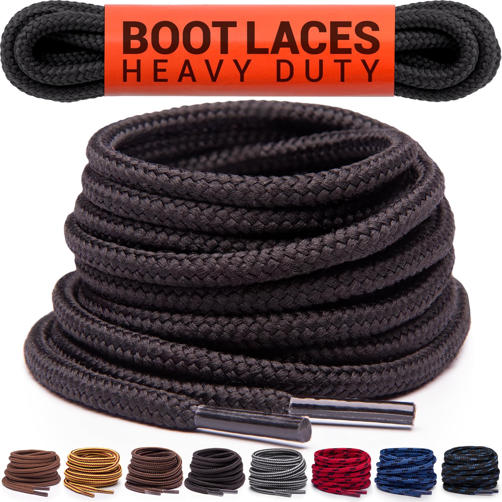 - Round Boot Laces [1 Pair] Heavy Duty and Durable Shoelaces for Boots, Work Boots & Hiking Shoes