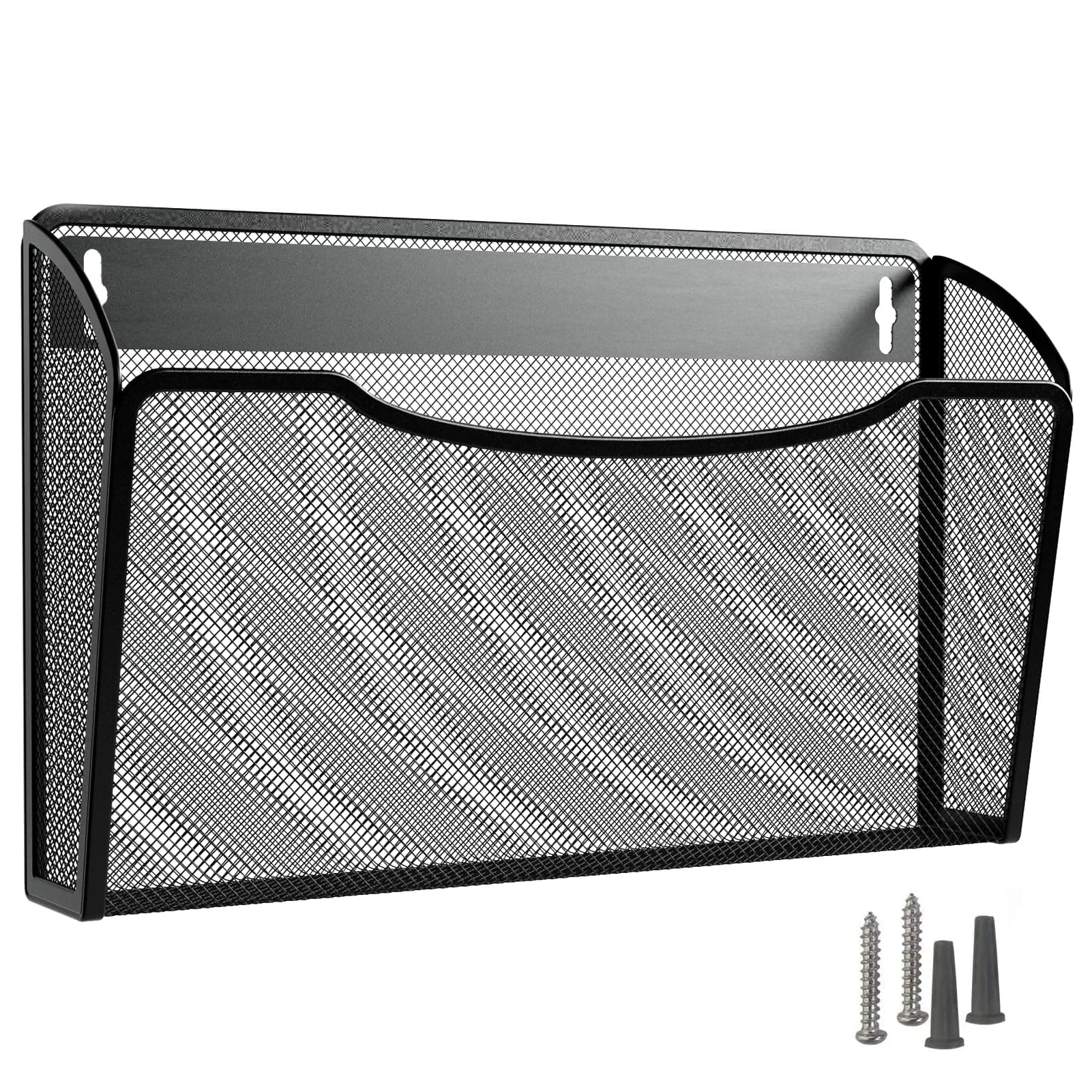 MaxGear 3 Pack Wall File Holder Hanging Wall File Organizer Wall Hanging File Folders Mail Basket Wall Pocket Mail Organizers Wall Mounted File Holders for Home & Office, Mesh Steel, Black