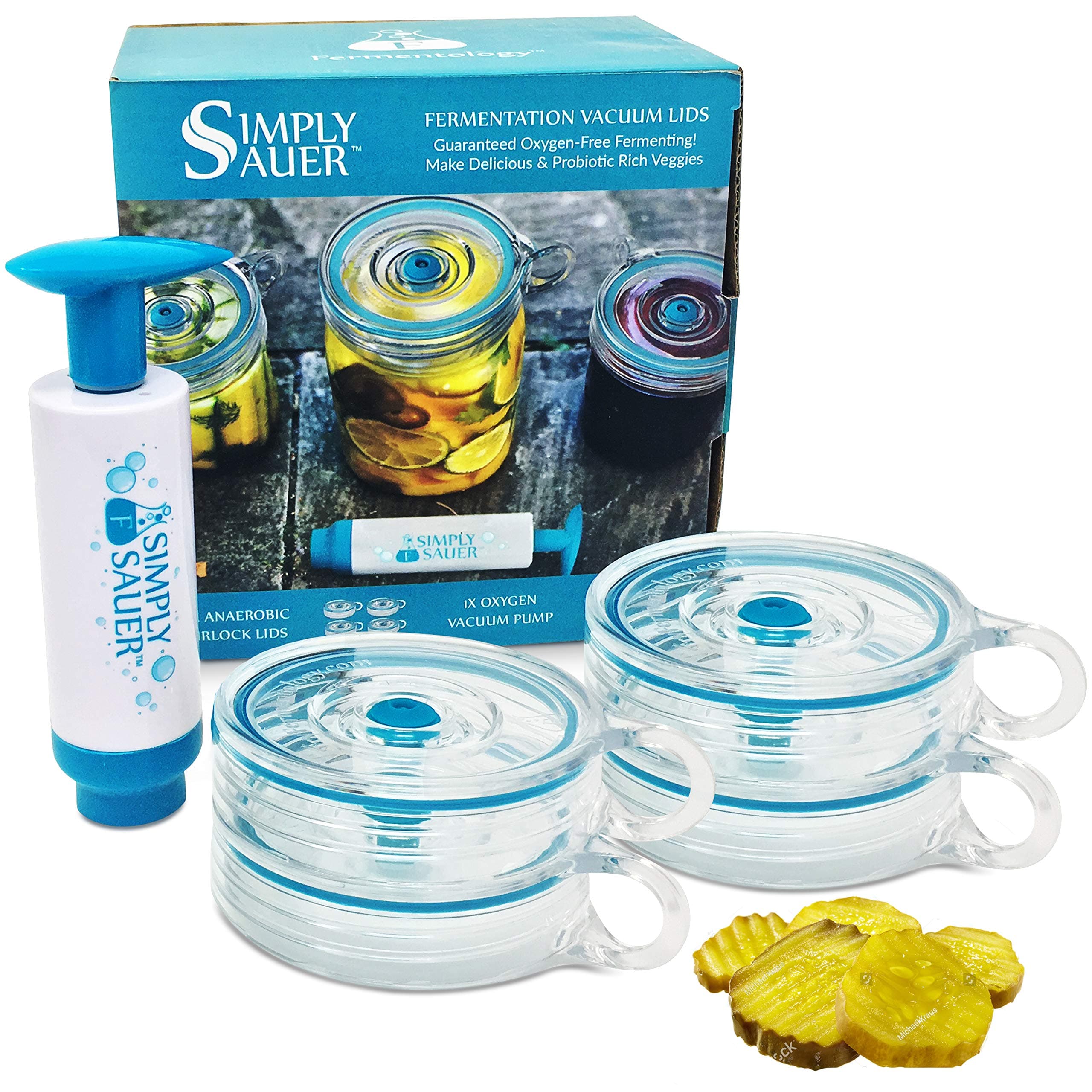 Simply Sauer Fermentation Airlock Bundle Kit - Fits Wide Mouth Mason Jars - Supplies Include Airlocks, Pump