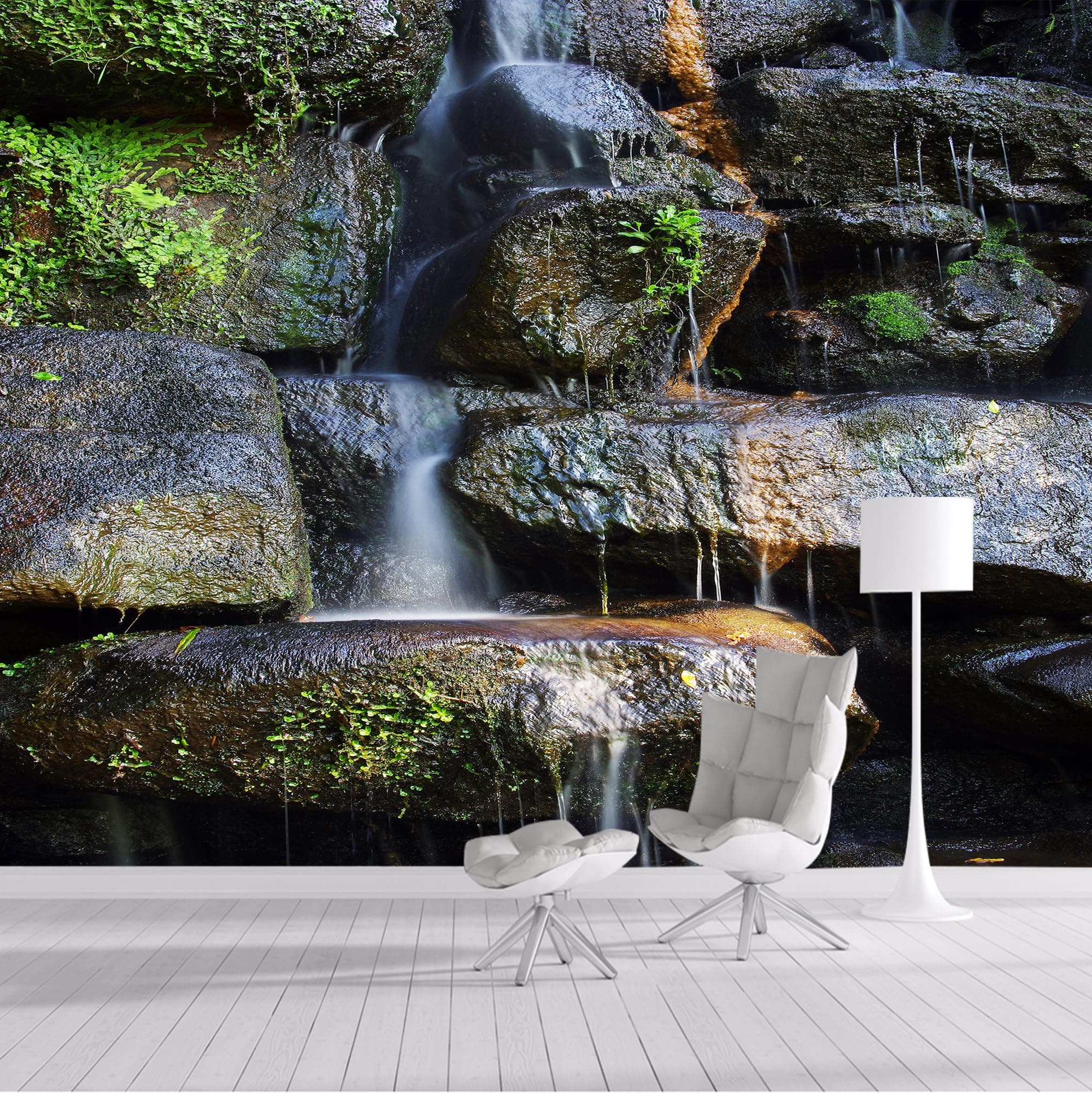 Custom Size Wall Murals，Removable Peel and Stick Self-Adhesive Wall Murals Large Photo Wallpaper,3D Waterfall Lake Forest Natural Scenery for Living Room Bedroom