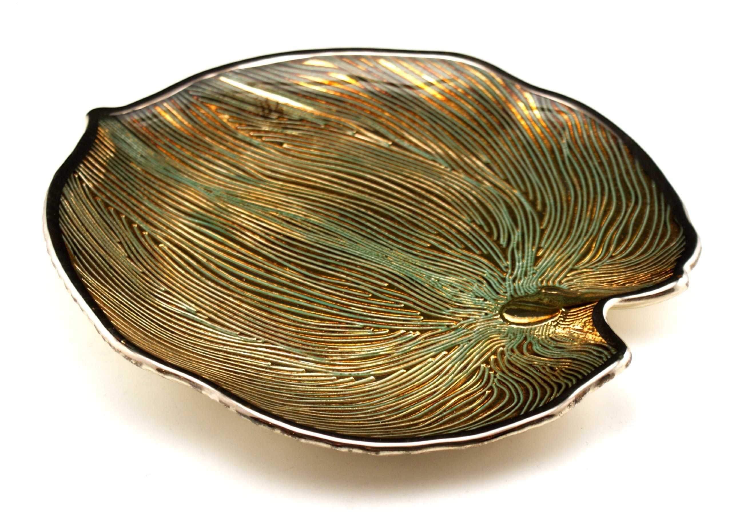 Arda Palm Leaf 9-1/2-Inch By 10-1/2-Inch Leaf Tray, Silver Turquoise Silver Rim, Set of 2