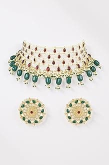 Gold Plated Traditional Kundan & Stone Handcrafted Pearl Choker Necklace Jewellery With Stud Earrings Set For Women (ML324MG)
