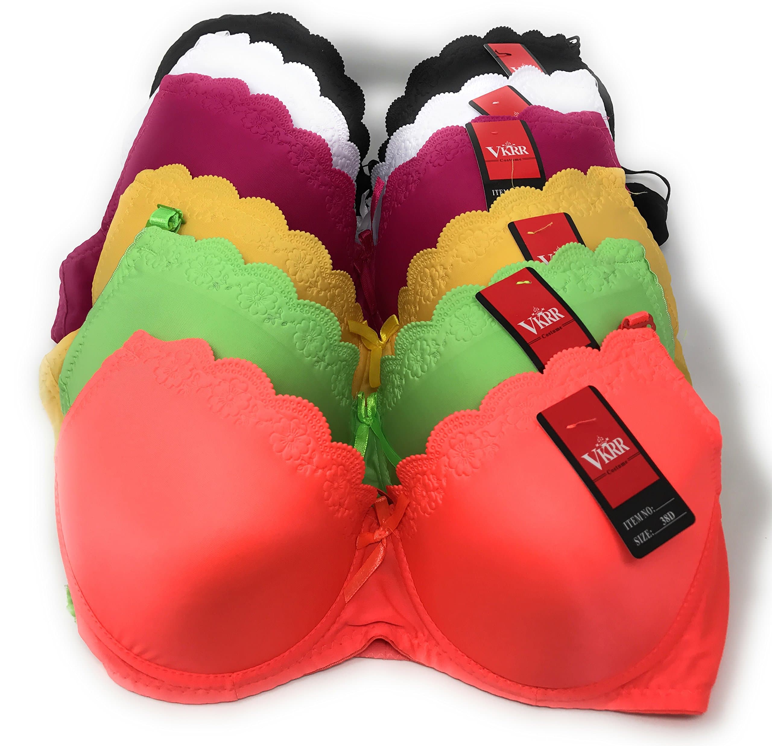 VKRR 6-Pack Bras, Flower Imprints (42D)