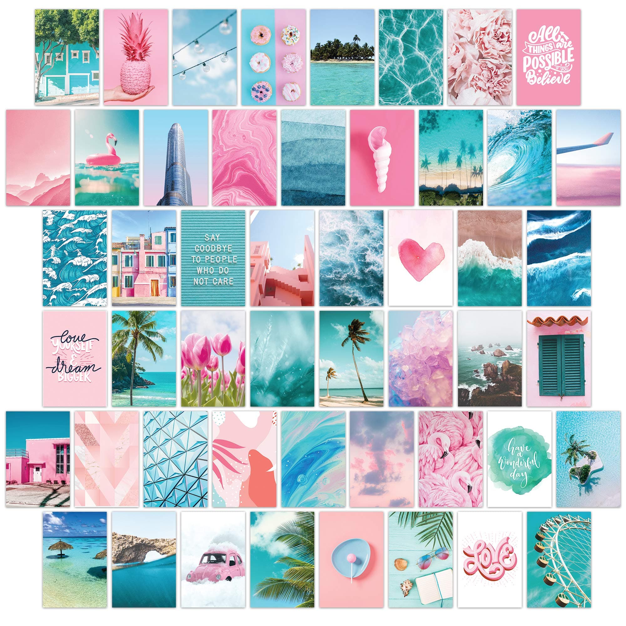50 PCS 4 x 6 Wall Collage Kit With Adhesive Stickers, Pink and Turquoise Photo Collage Kit , Aesthetic , Collage Kit , Photo Collage Kit for Wall Aesthetic , Photo Wall Collage Kit , Aesthetic , Collage Kit