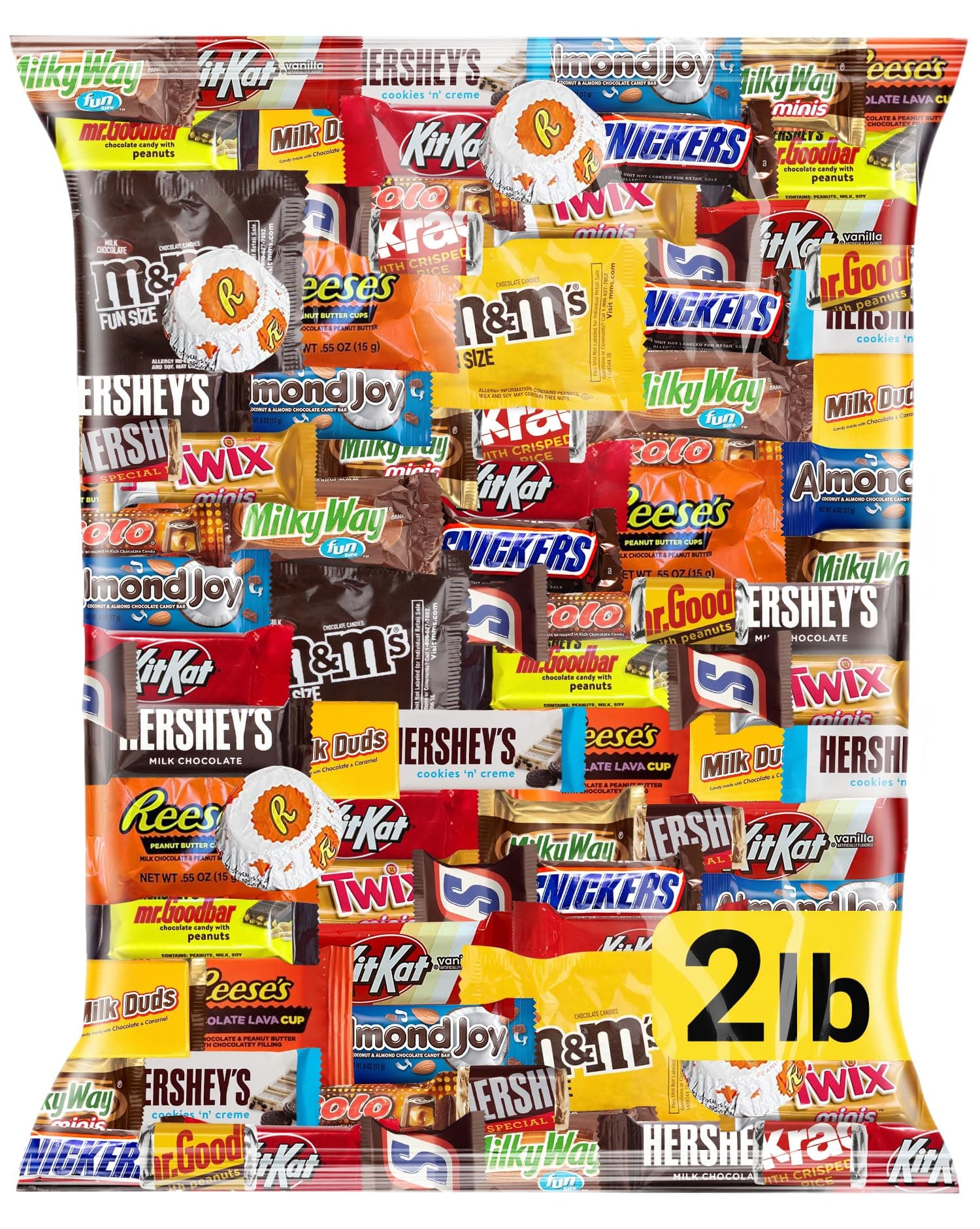 Chocolate Candy Variety Pack 2 LB Bulk Bag – Approx. 90 Individually Wrapped Treats – Assorted Milk & Dark Chocolate, Peanut Butter, Wafer & Coconut Mix – Perfect for Parties, Gifts & Sharing