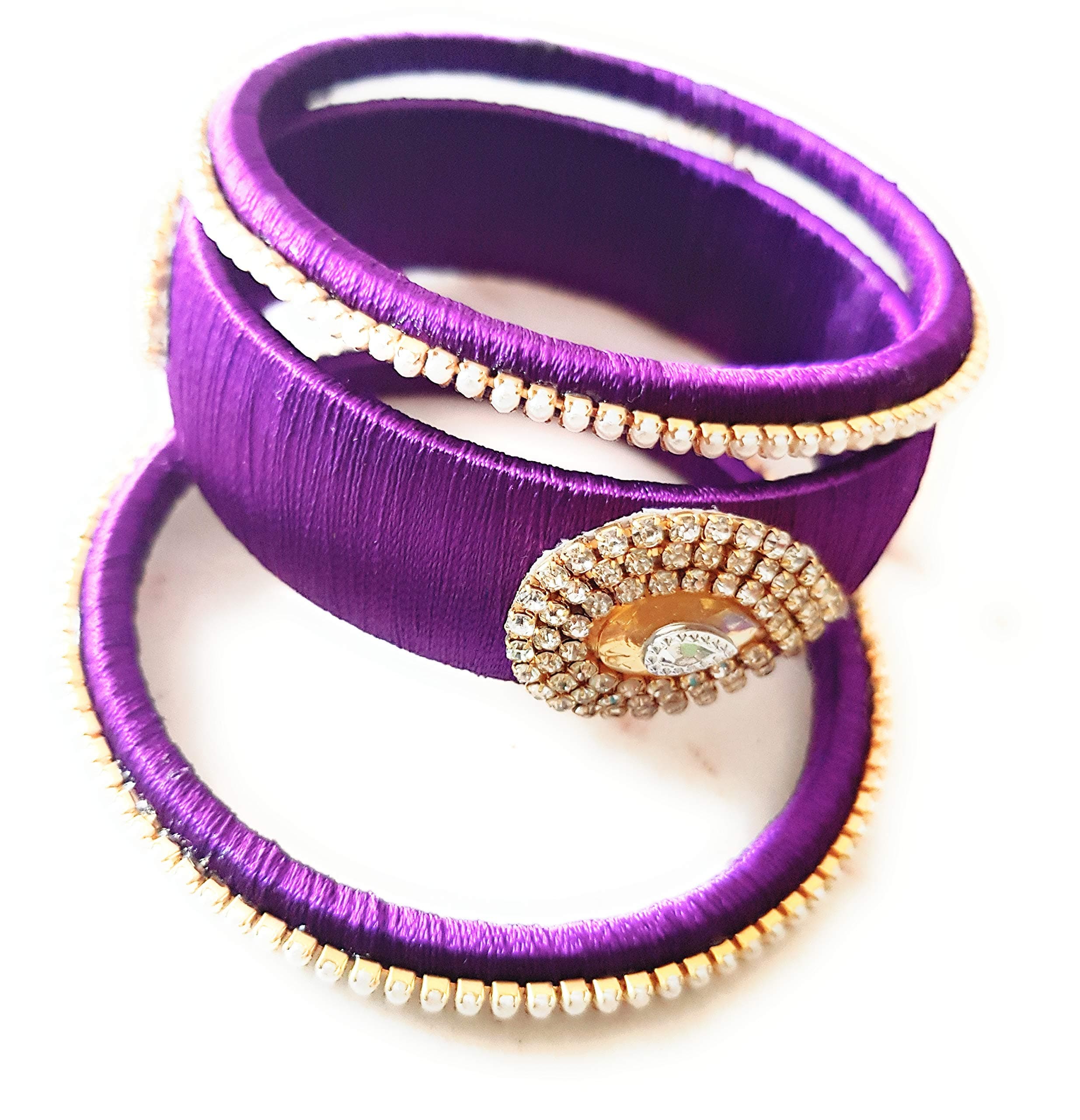 savali Bengals Women Silk Thread Bangle 2.4 inch 2 Pieces Gold