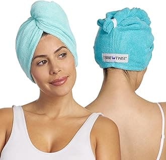 Turbie Twist 2-Pack Microfiber Hair Towel for Beauty, Travel, Gifting - Hair Wrap Turban for Straight, Wavy & Curly Hair - Premium Hair Care - Dark Aqua & Light Aqua