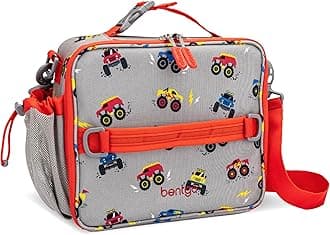 Kids Lunch Bag - Double-Insulated, Reusable Lunch Bag for Kids 3+ with Adjustable Strap; Holds Lunch Box/Water Bottle/Snacks; Easy-Clean, Water-Resistant & Pockets (Trucks)