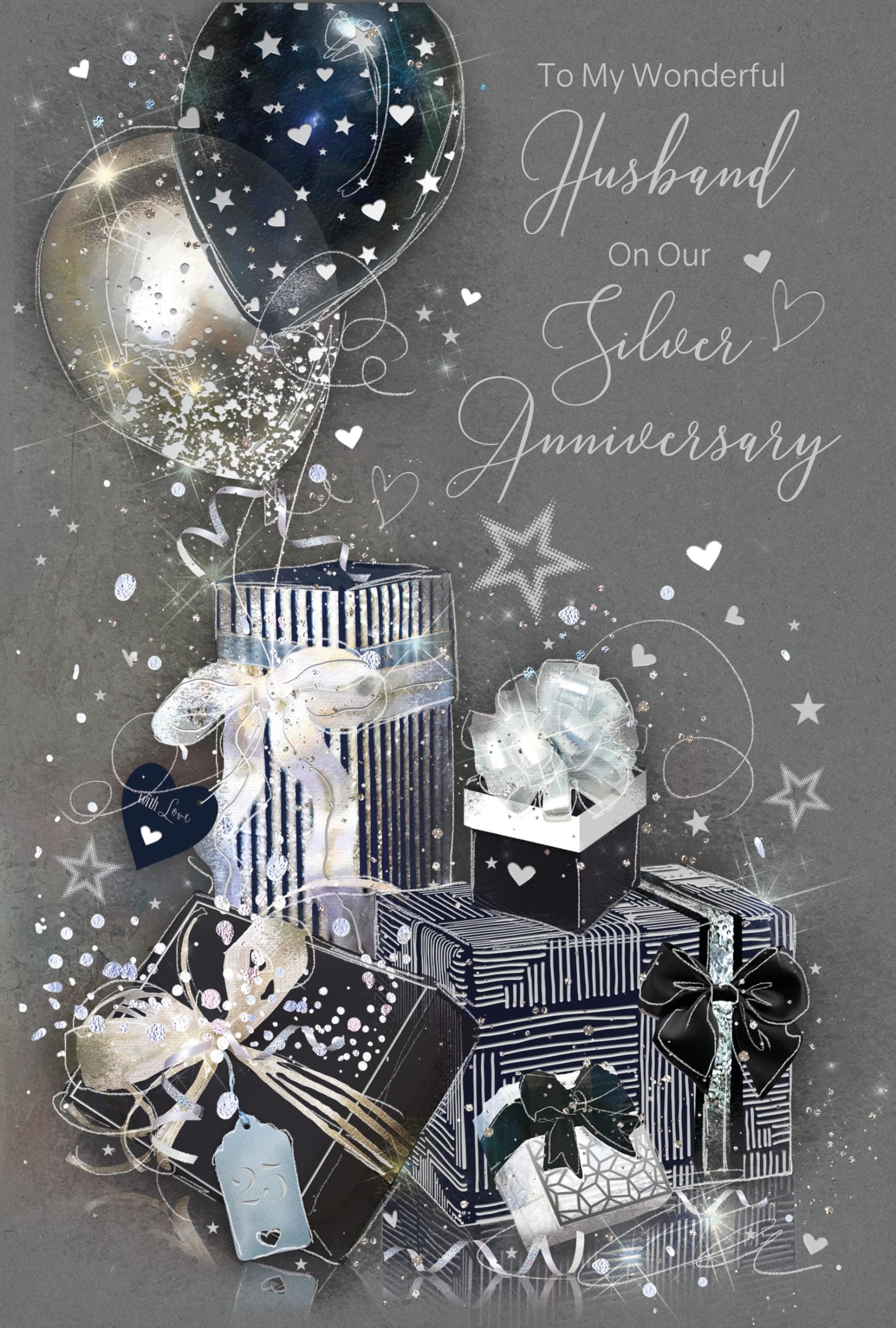 Cherry Orchard Husband Silver Anniversary Card from the Grayson Range complete with Silver Envelope and Silver Foil Detailing