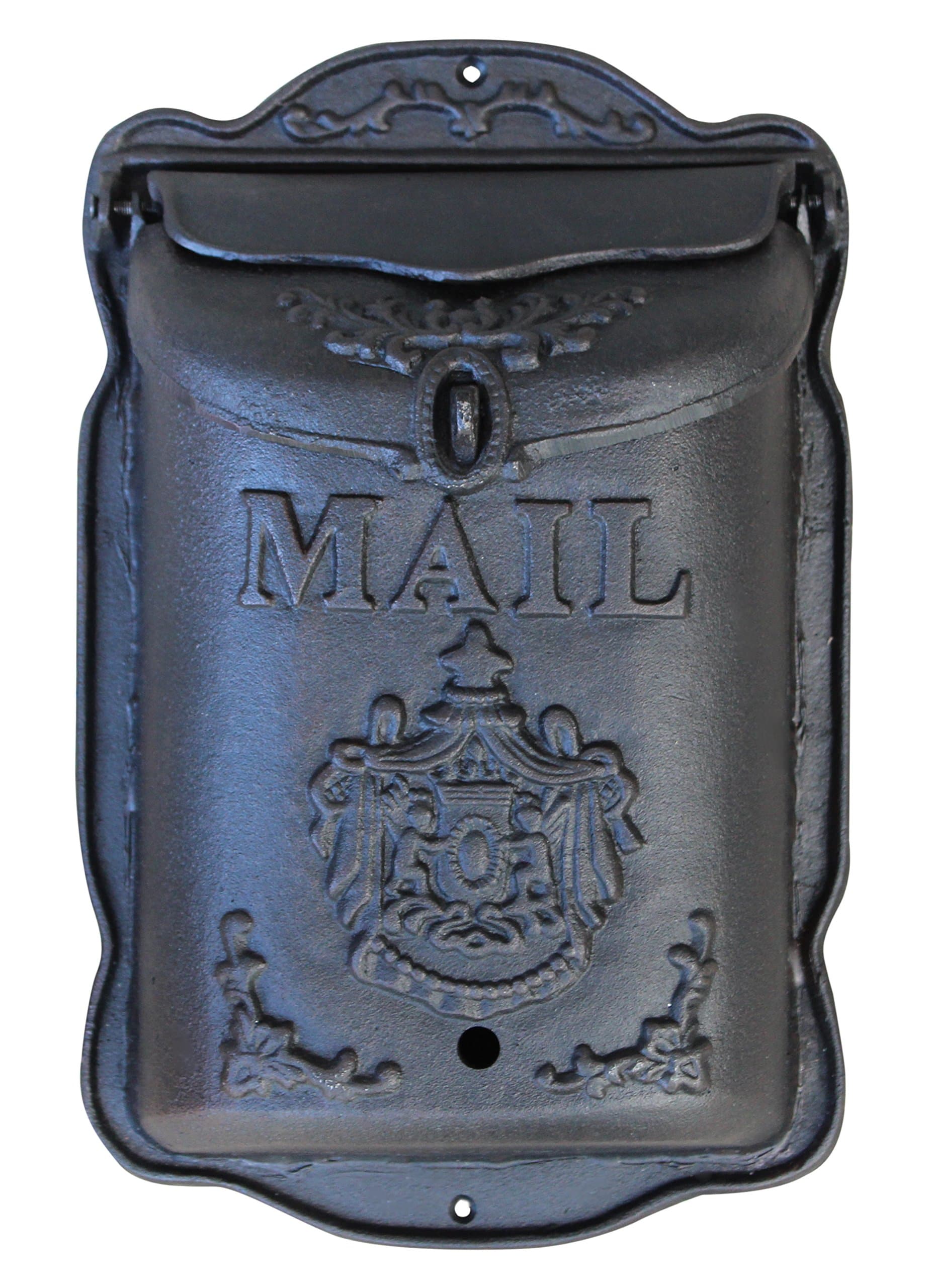 Lockable Wall Mounted Mailbox - Cast Iron Vintage Residential Mail Box - Crest Design Heavy Duty Weatherproof Letter Box