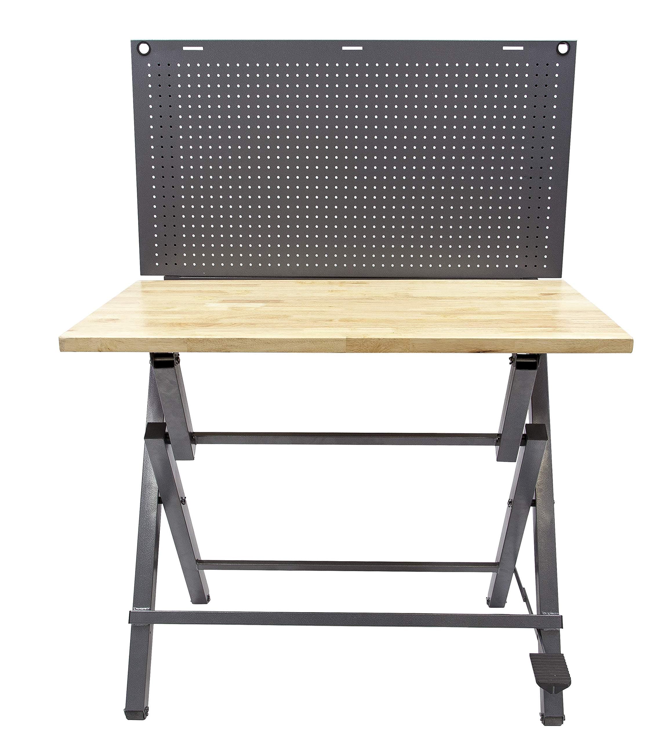 Might Foldable Heavy Duty Workbench and Garage Tool Organizer | Holds up to 750 pounds, for Power Tool Organization Storage Woodworking Electronics, Stainless Steel Pegboard, Anti-Rust/Corrosion