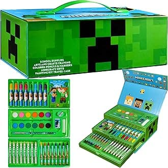 Minecraft Colored Pencils Art Supplies Set Crayons Watercolor Paints Colored Markers Coloring Drawing Kit Creeper Art Set Case Gamer Gifts for Boys